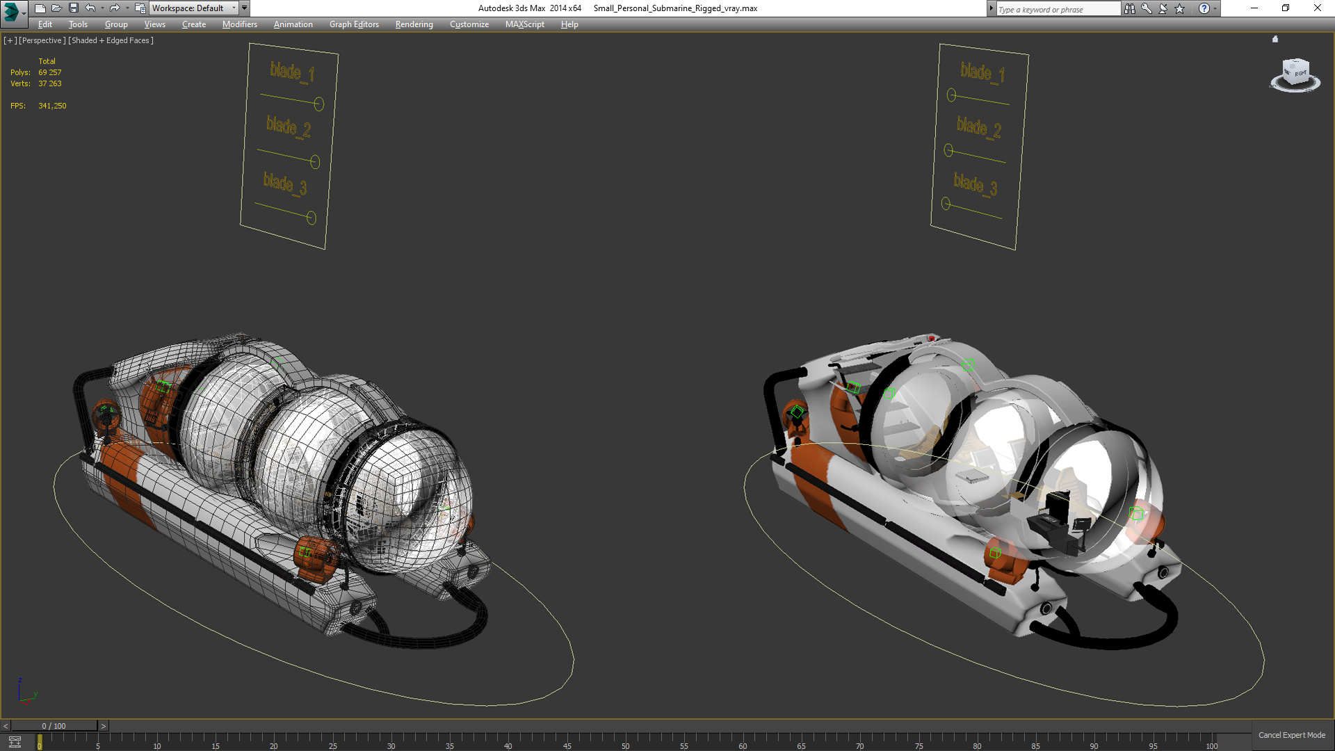 3D Small Personal Submarine Rigged