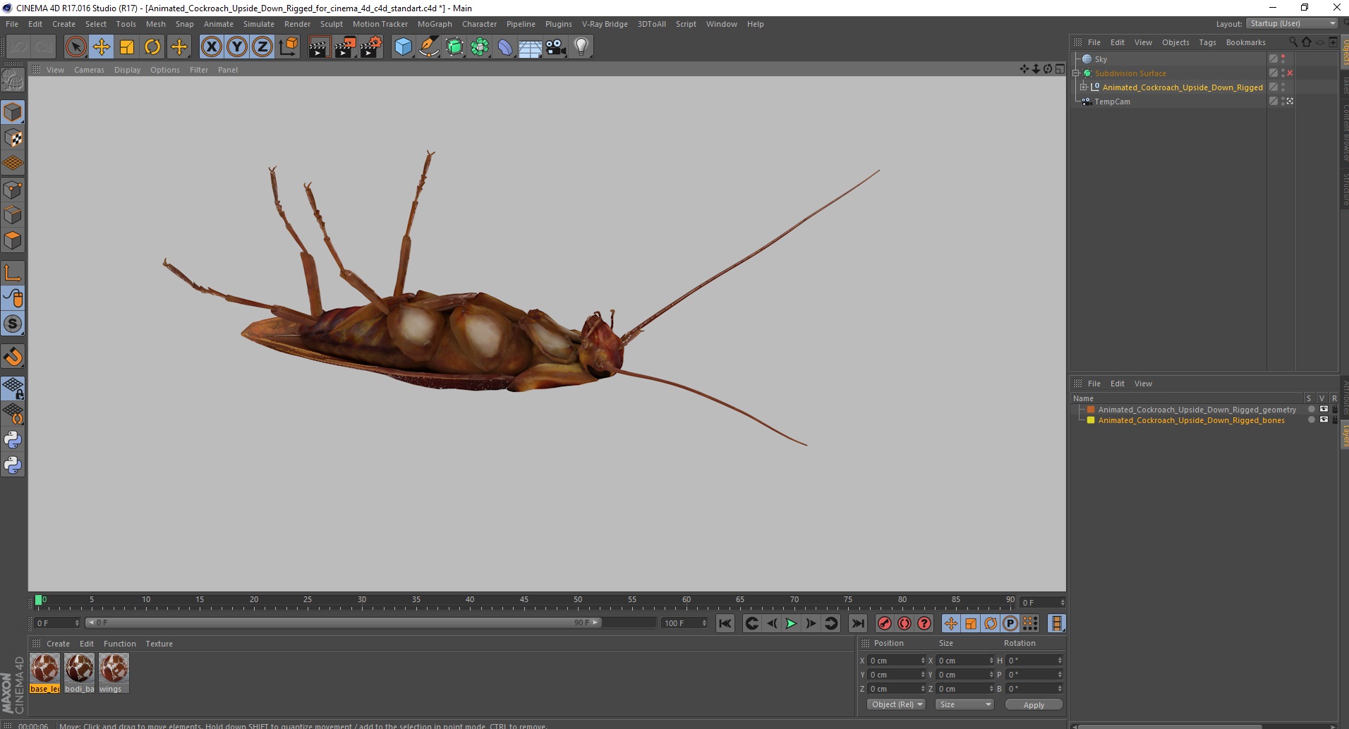 3D Animated Cockroach Upside Down Rigged for Cinema 4D