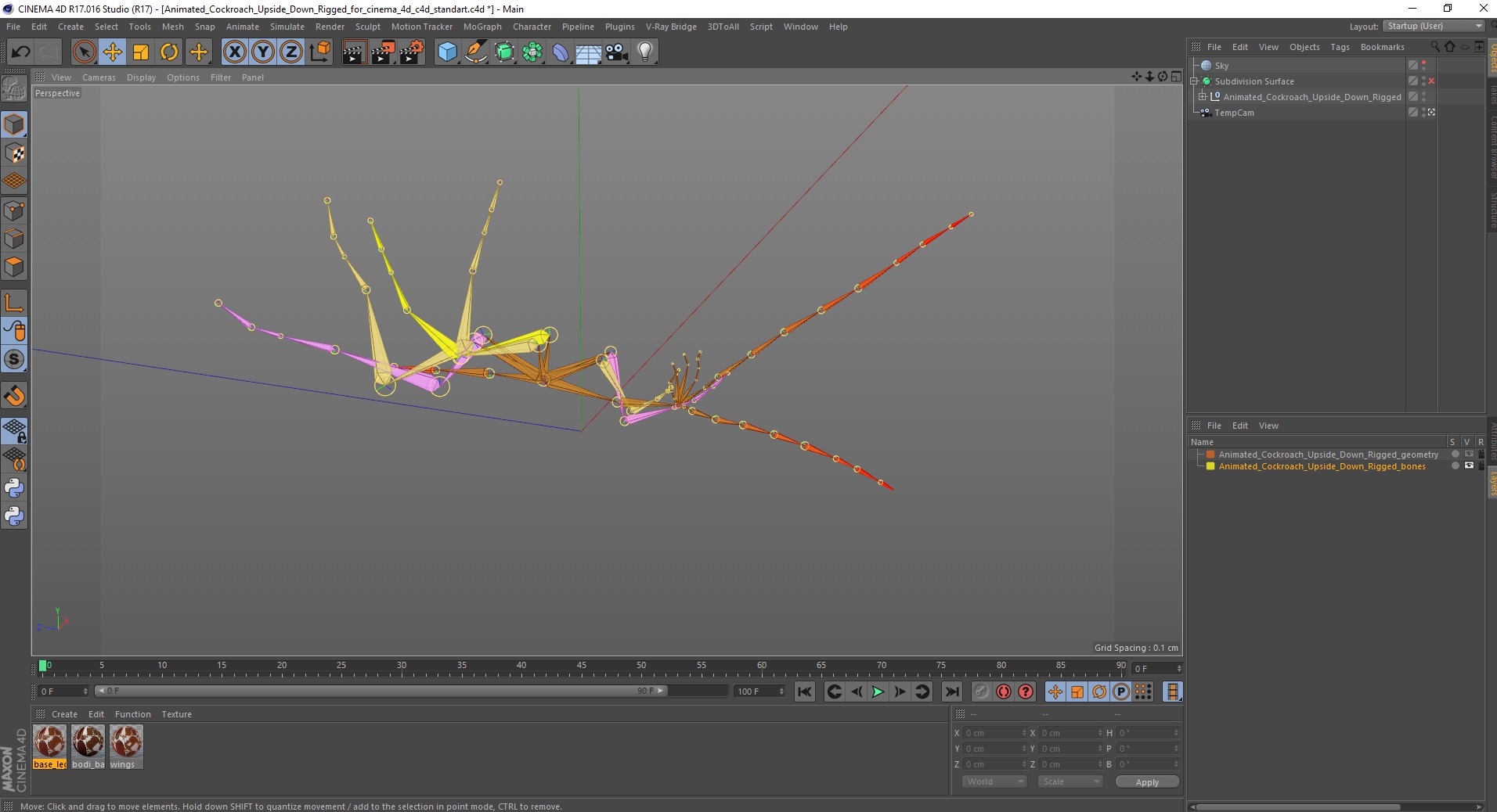 3D Animated Cockroach Upside Down Rigged for Cinema 4D