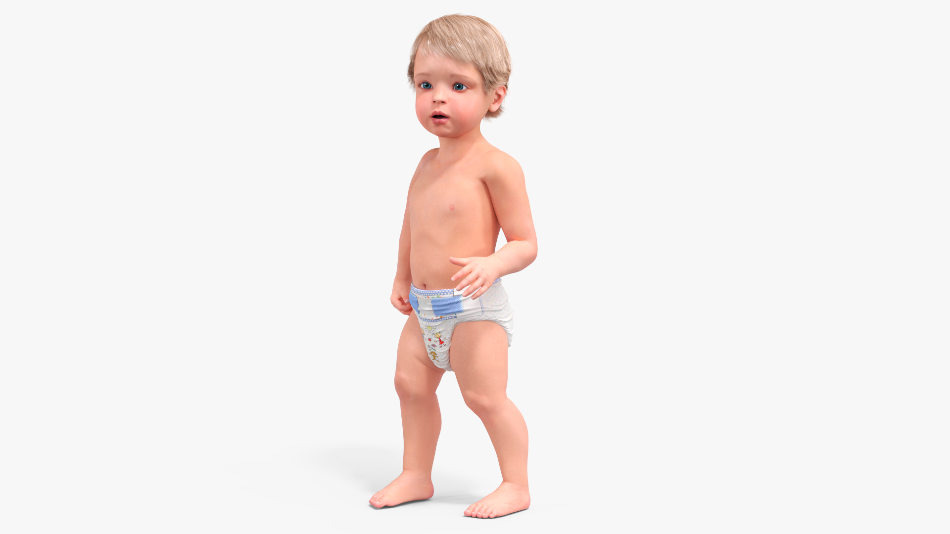 3D Boy Aged 1 Year in Diaper Rigged for Maya