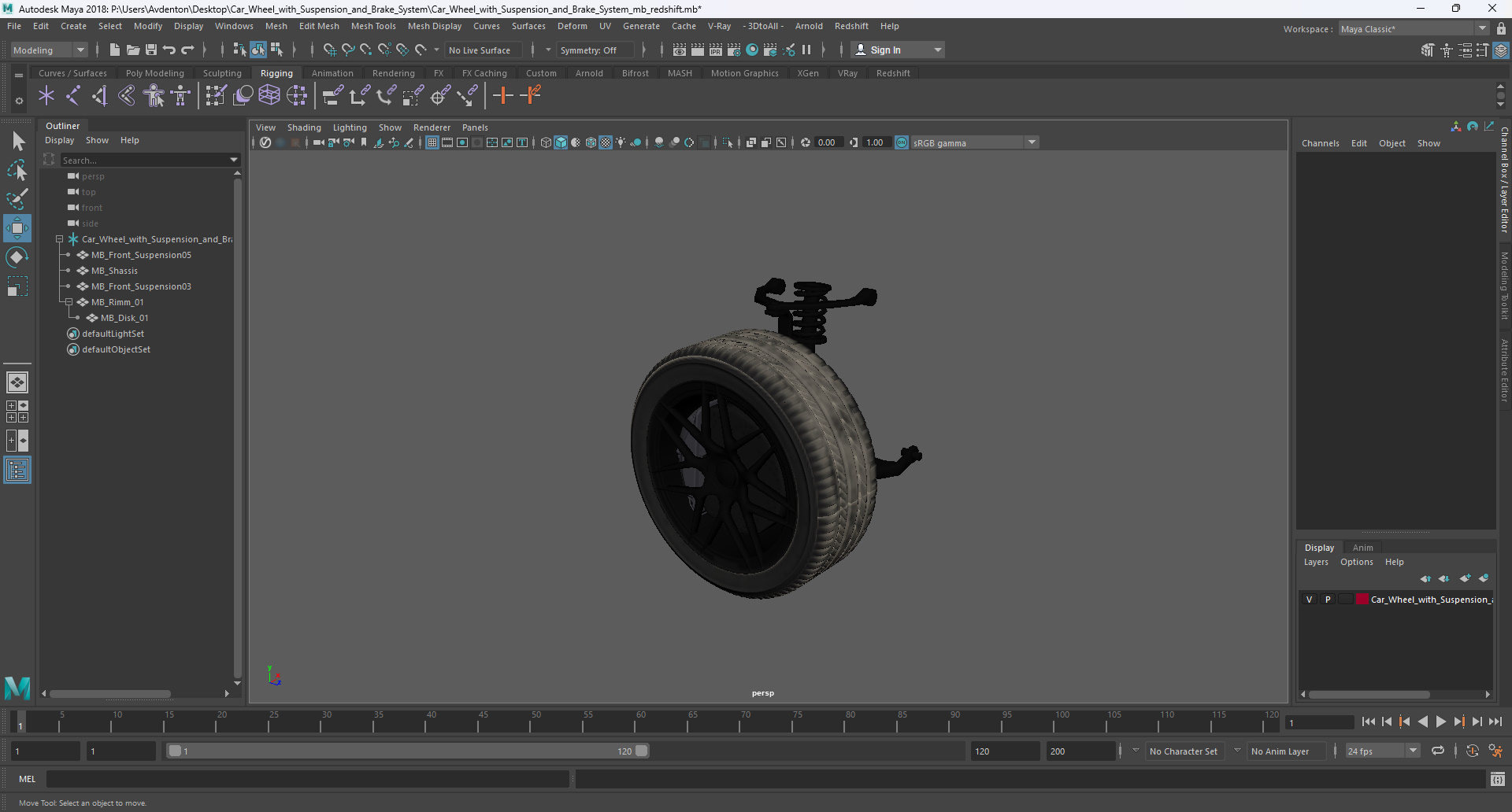 Car Wheel with Suspension and Brake System 3D