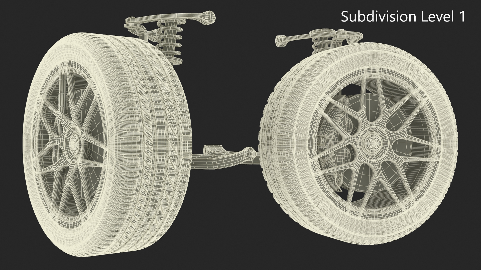 Car Wheel with Suspension and Brake System 3D