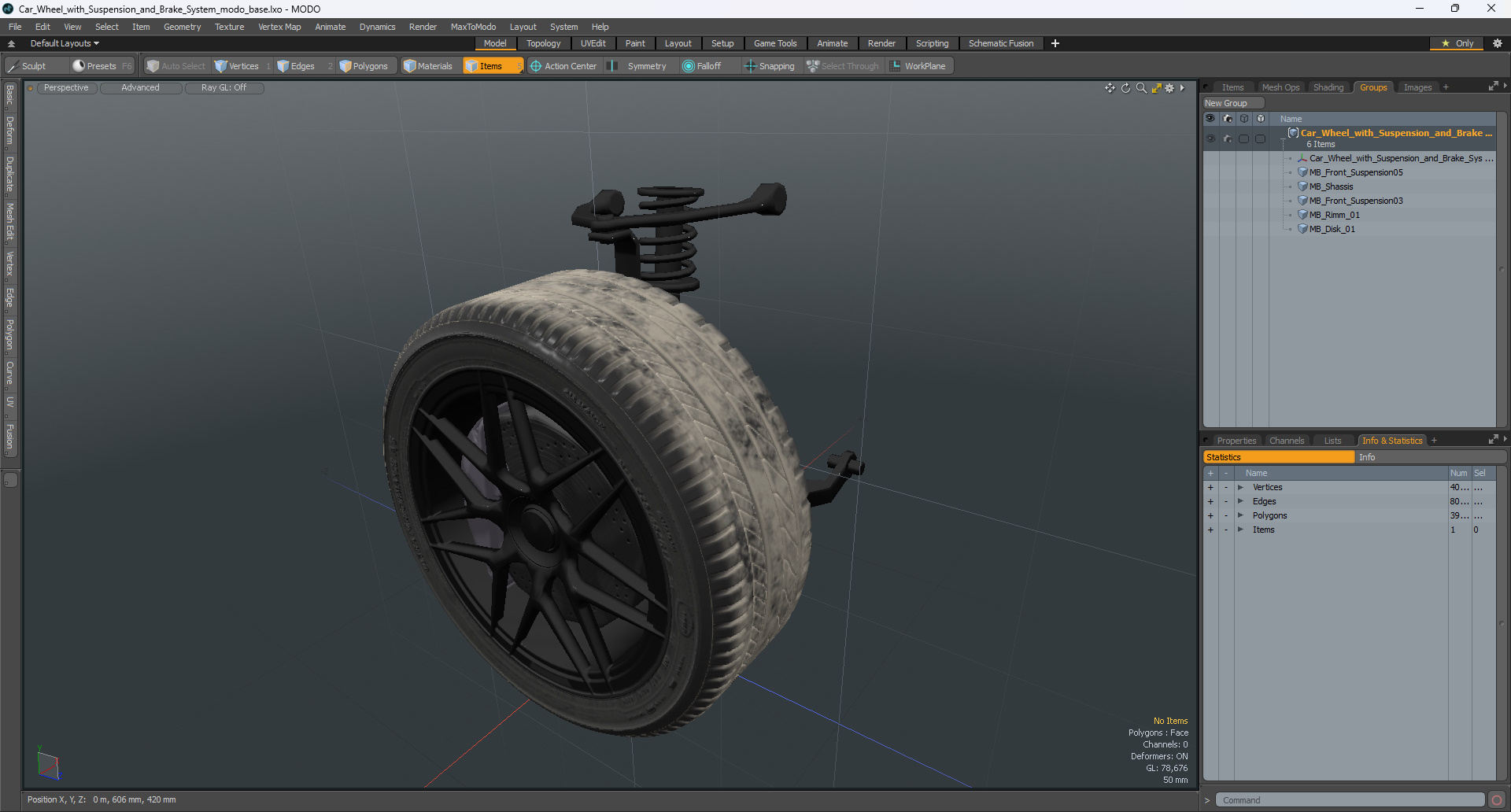 Car Wheel with Suspension and Brake System 3D