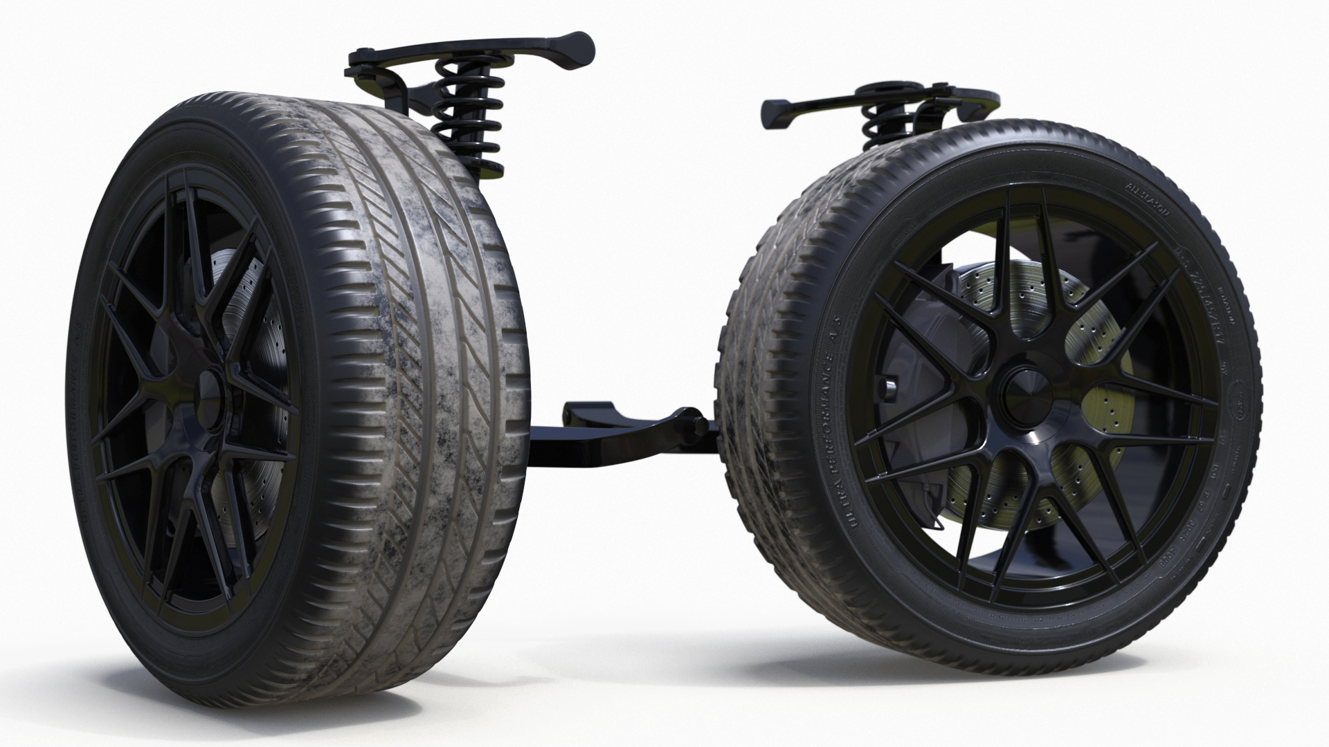 Car Wheel with Suspension and Brake System 3D