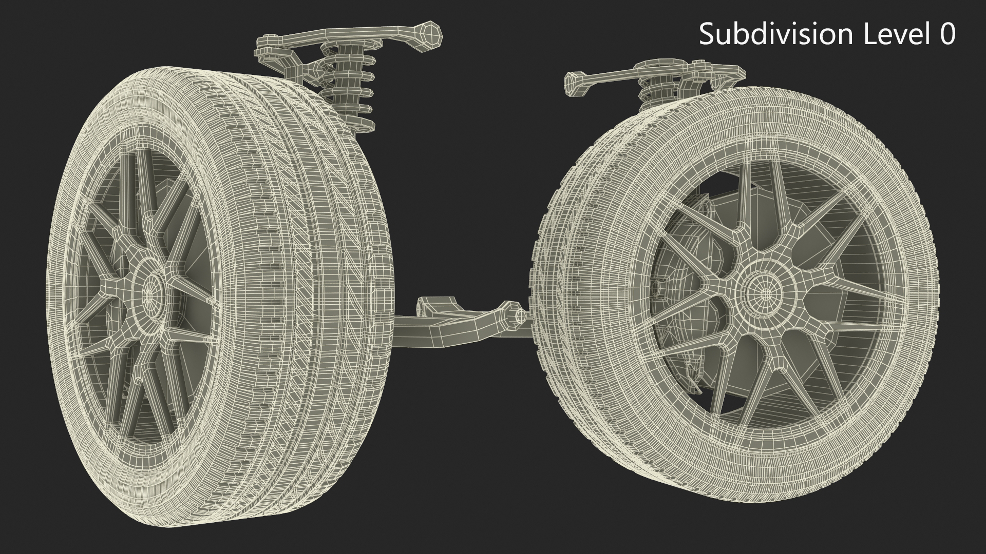 Car Wheel with Suspension and Brake System 3D