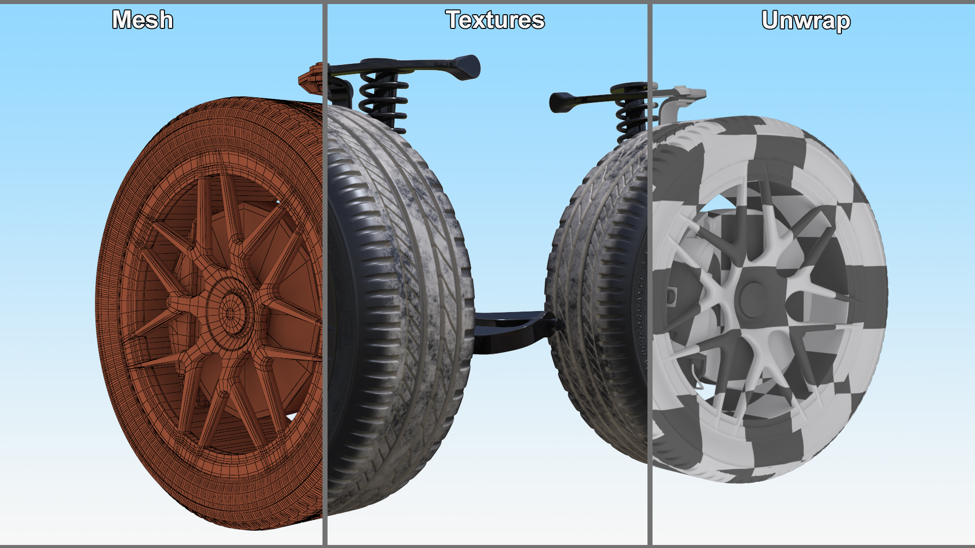 Car Wheel with Suspension and Brake System 3D