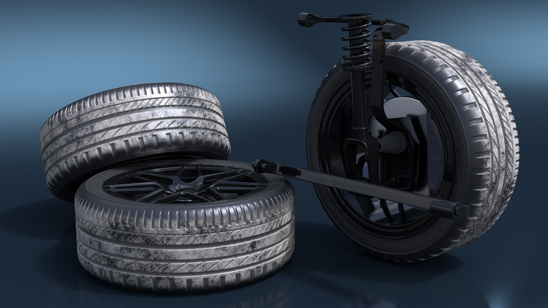 Car Wheel with Suspension and Brake System 3D