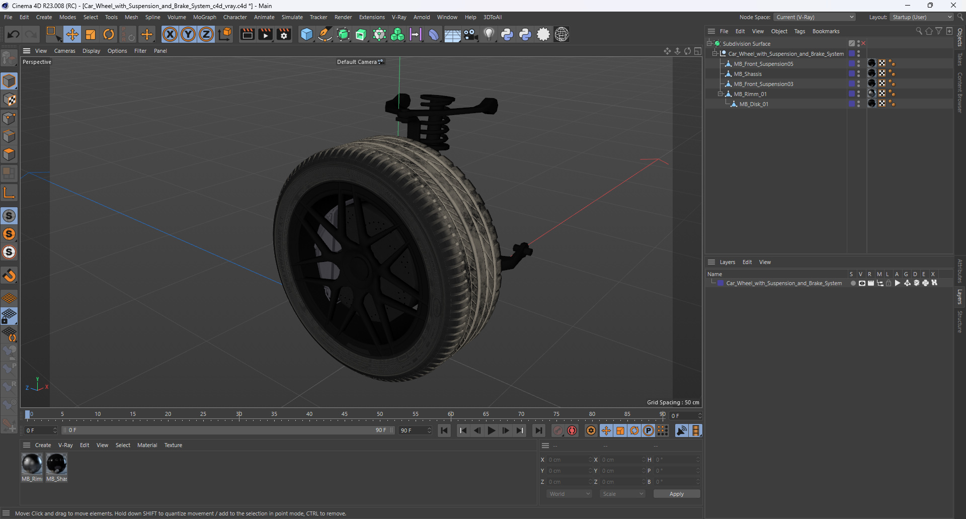 Car Wheel with Suspension and Brake System 3D