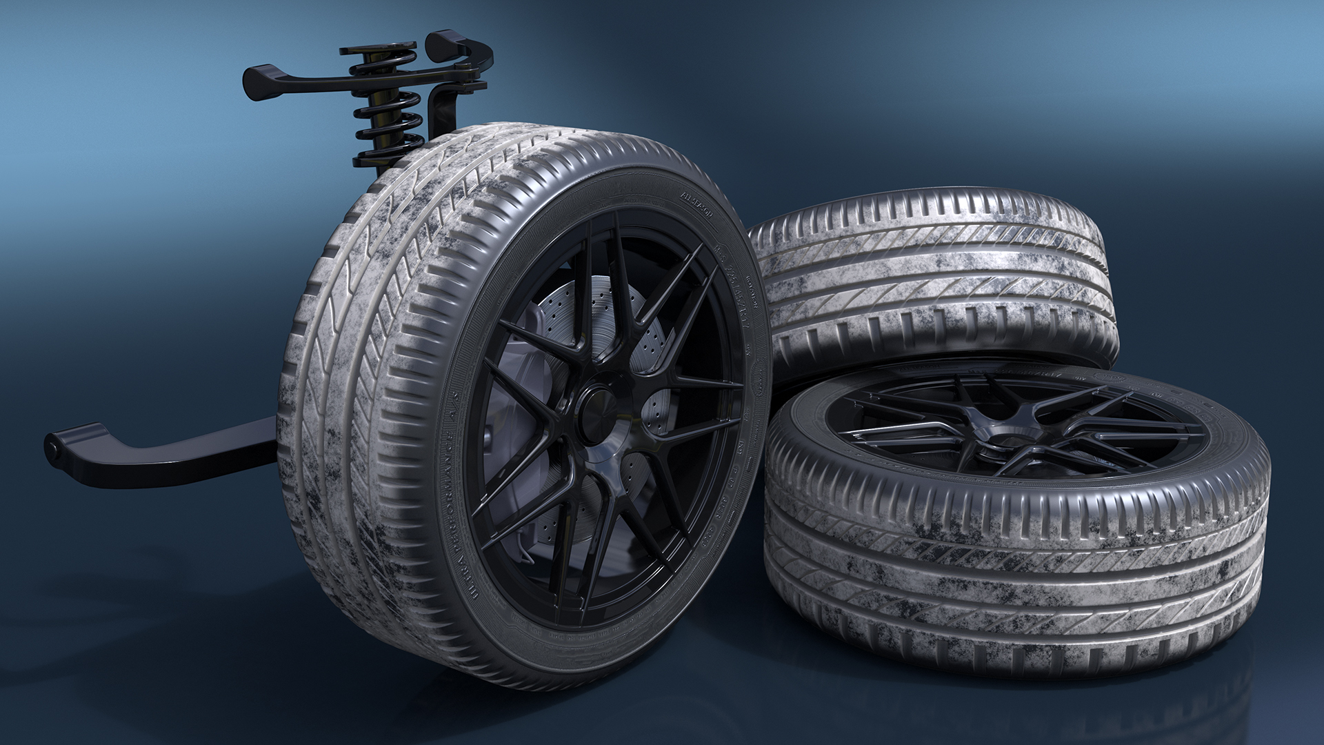 Car Wheel with Suspension and Brake System 3D
