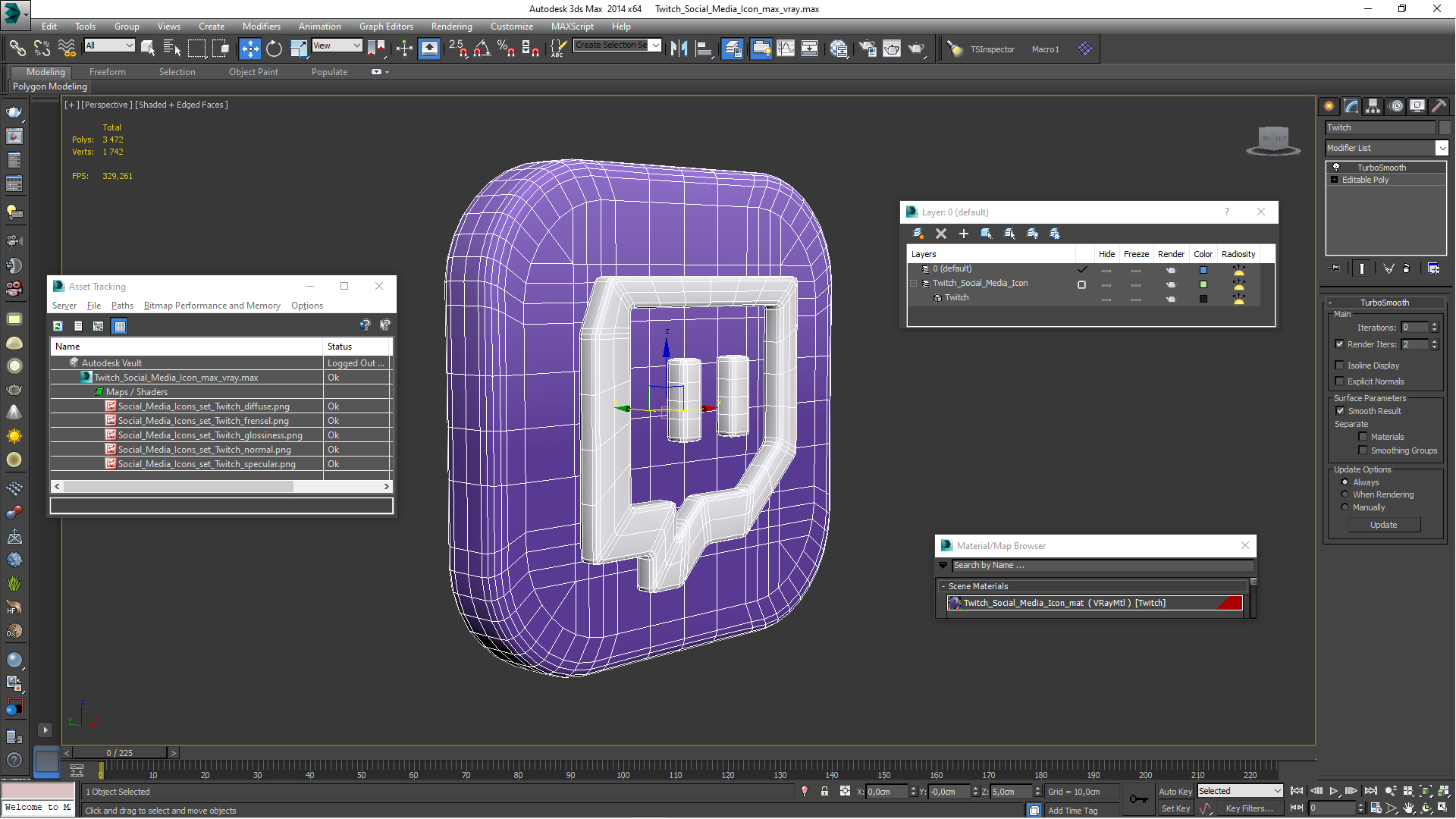 Twitch Social Media Icon 3D model