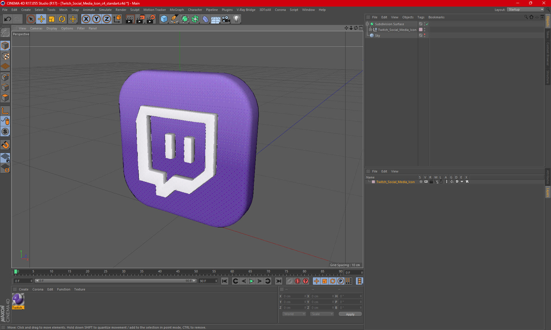 Twitch Social Media Icon 3D model
