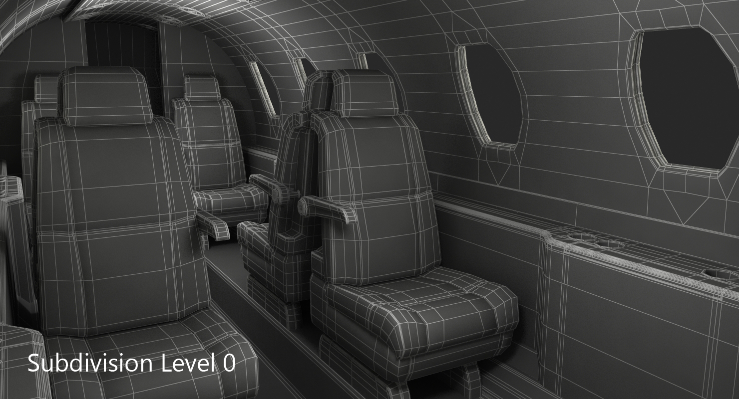 Business Jet Interior with Cockpit 3D model