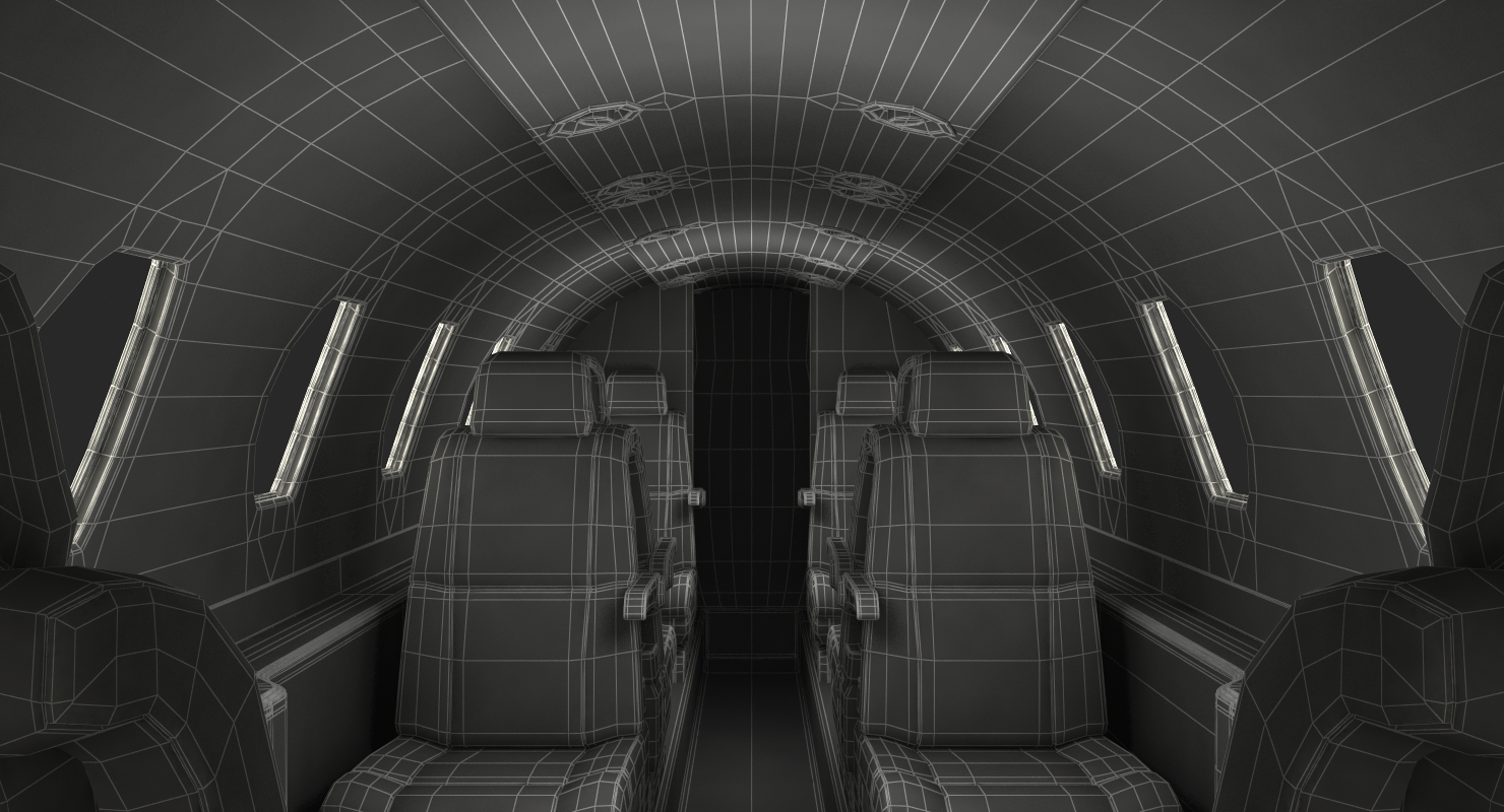 Business Jet Interior with Cockpit 3D model