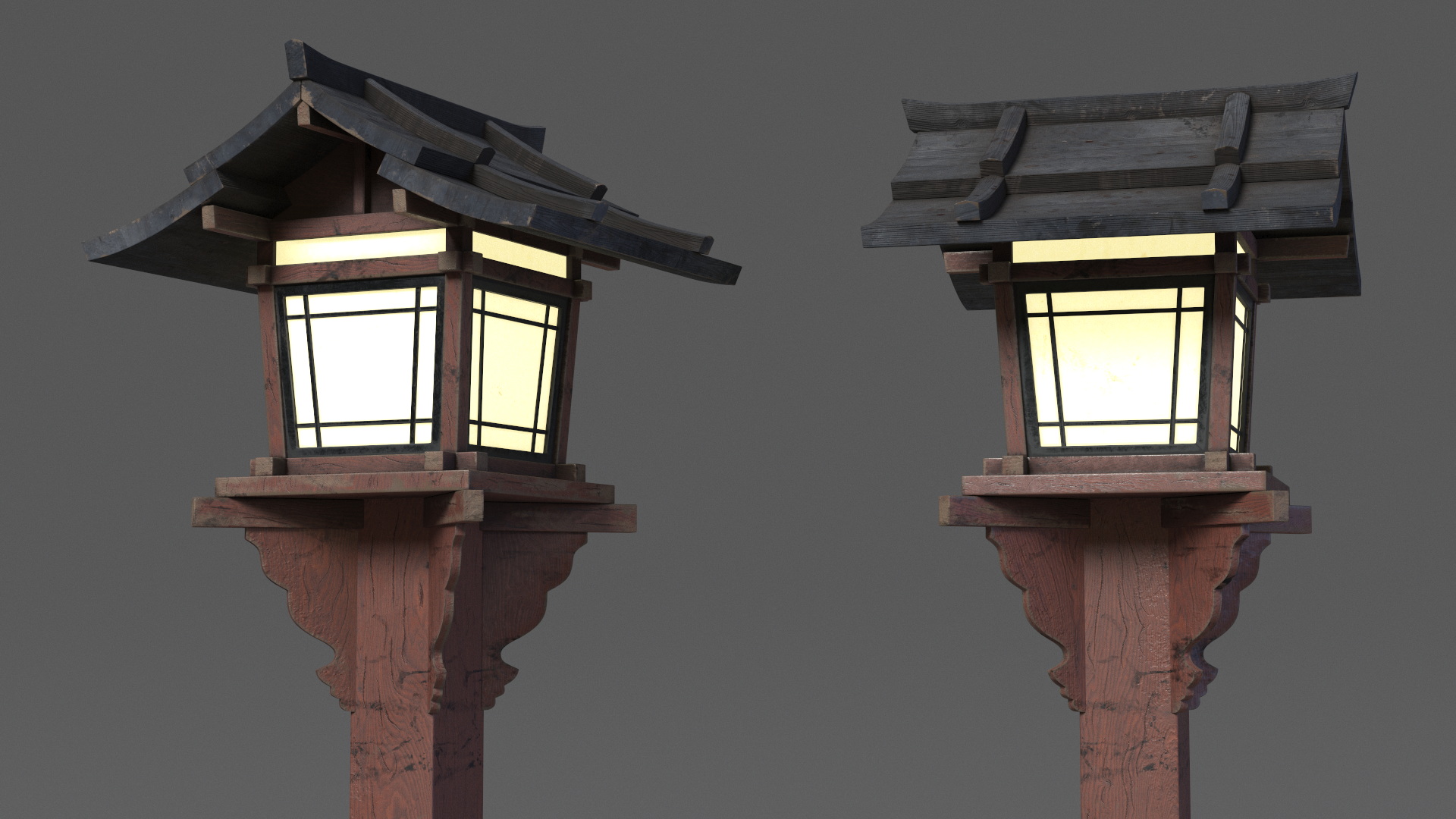 3D Asian Garden Wooden Lantern Old