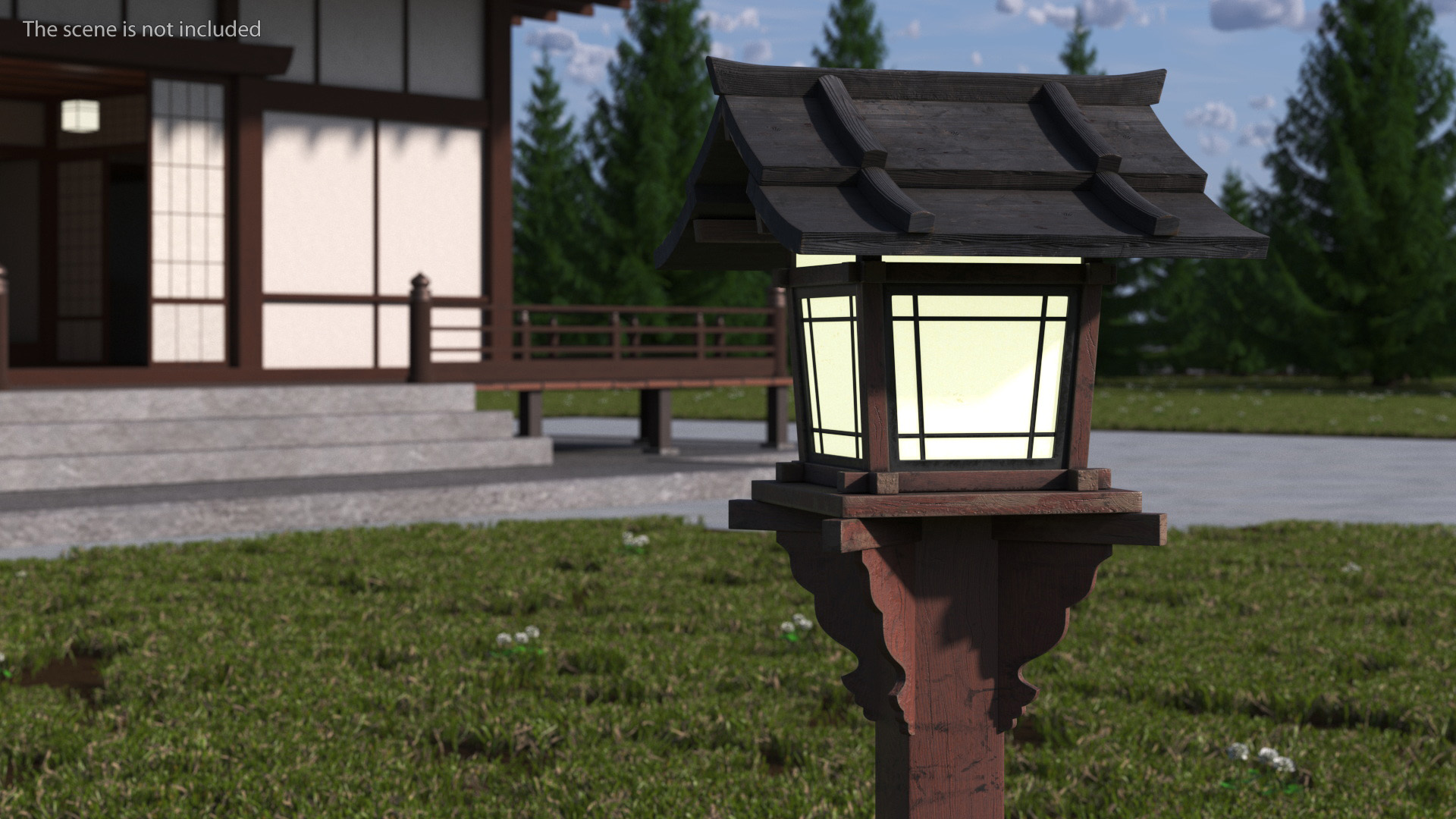 3D Asian Garden Wooden Lantern Old