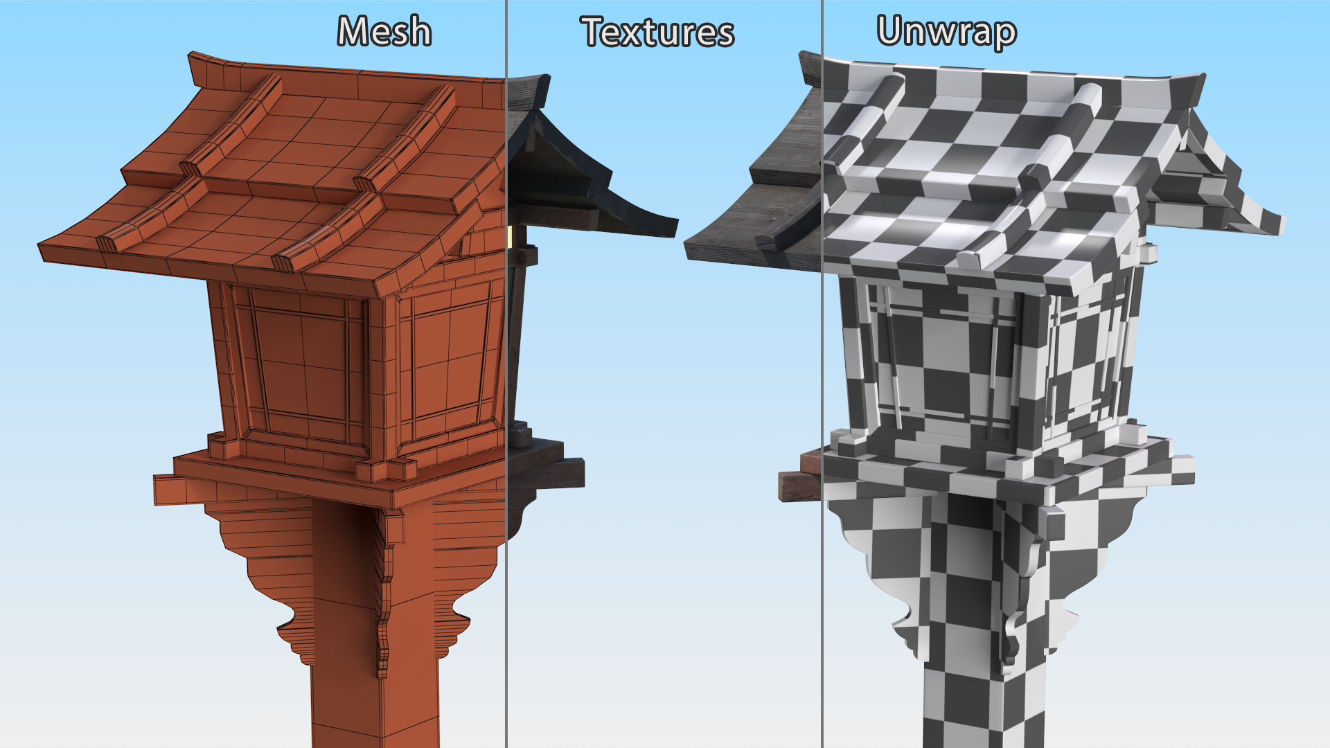 3D Asian Garden Wooden Lantern Old