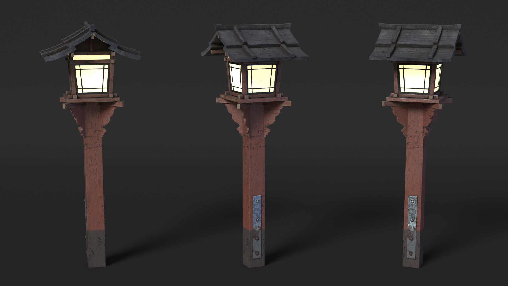 3D Asian Garden Wooden Lantern Old