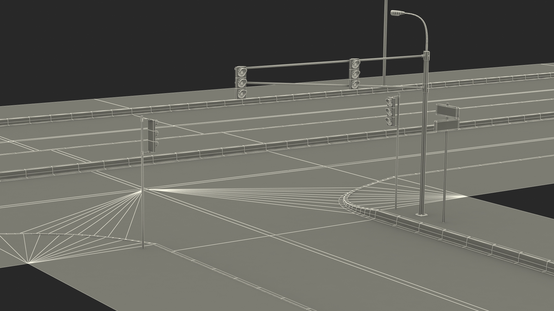 Connectable Highway Road Elements 4 Lanes Intersection 3D model
