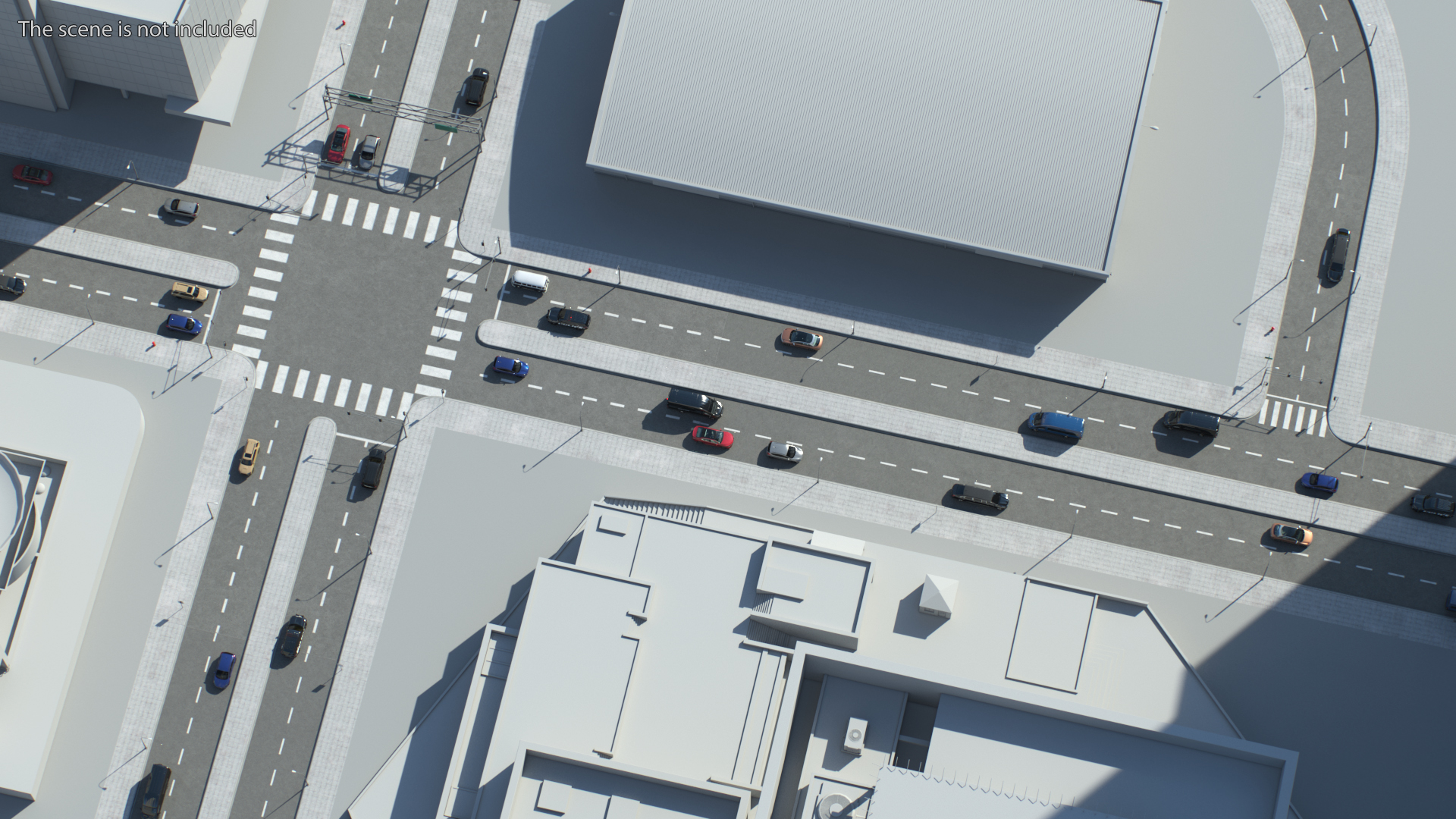 Connectable Highway Road Elements 4 Lanes Intersection 3D model