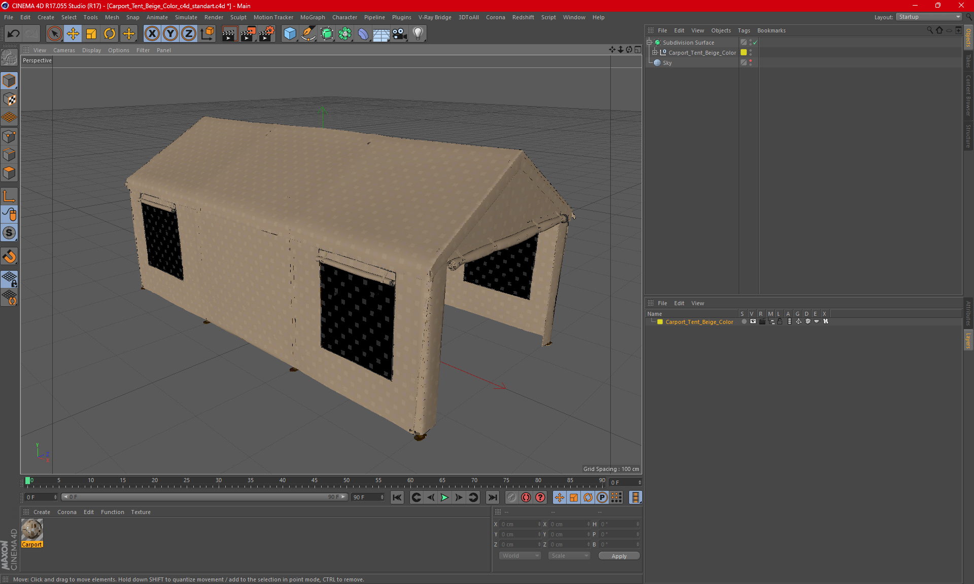 Carport Tent Beige Color 3D model