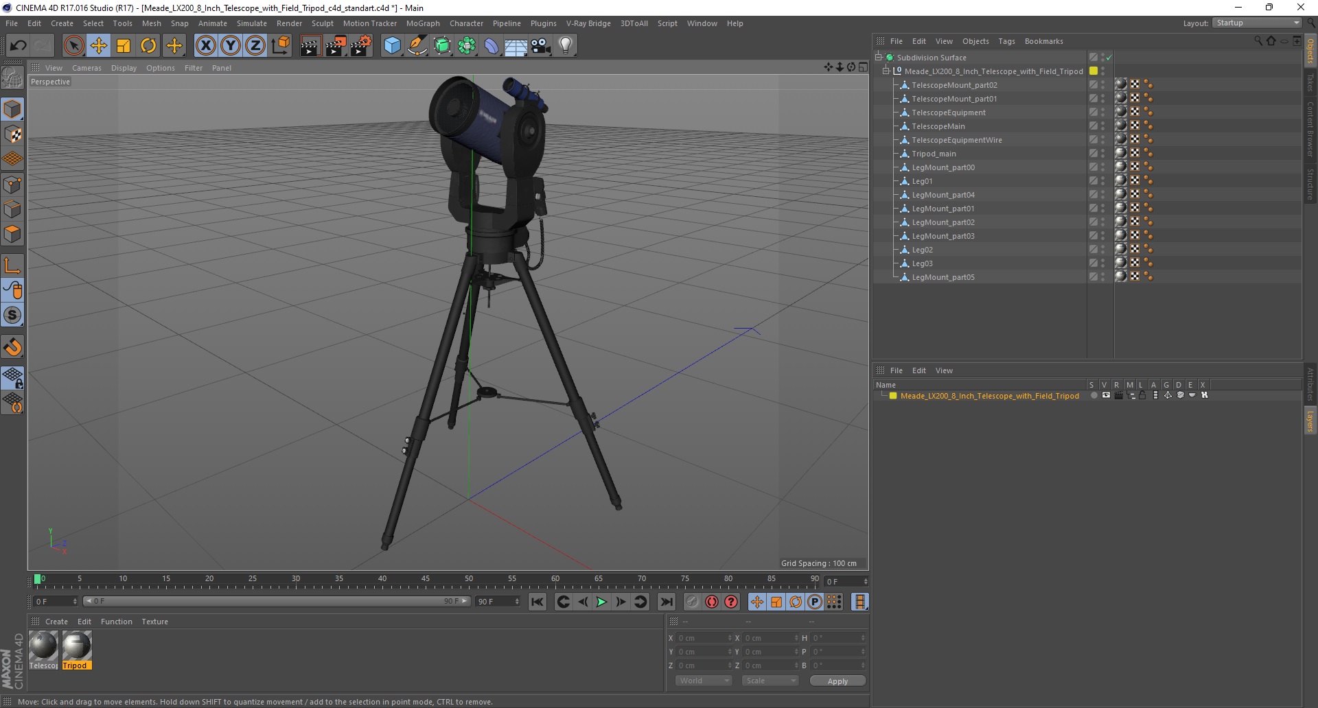 3D Meade LX200 8 Inch Telescope with Field Tripod