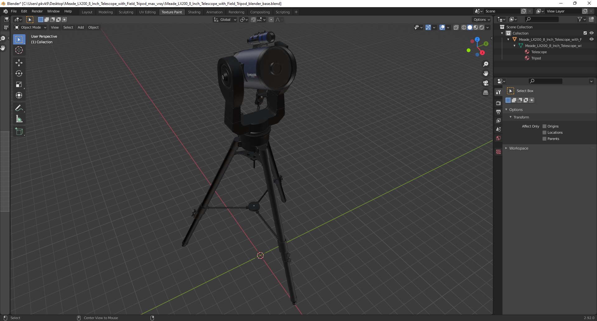 3D Meade LX200 8 Inch Telescope with Field Tripod