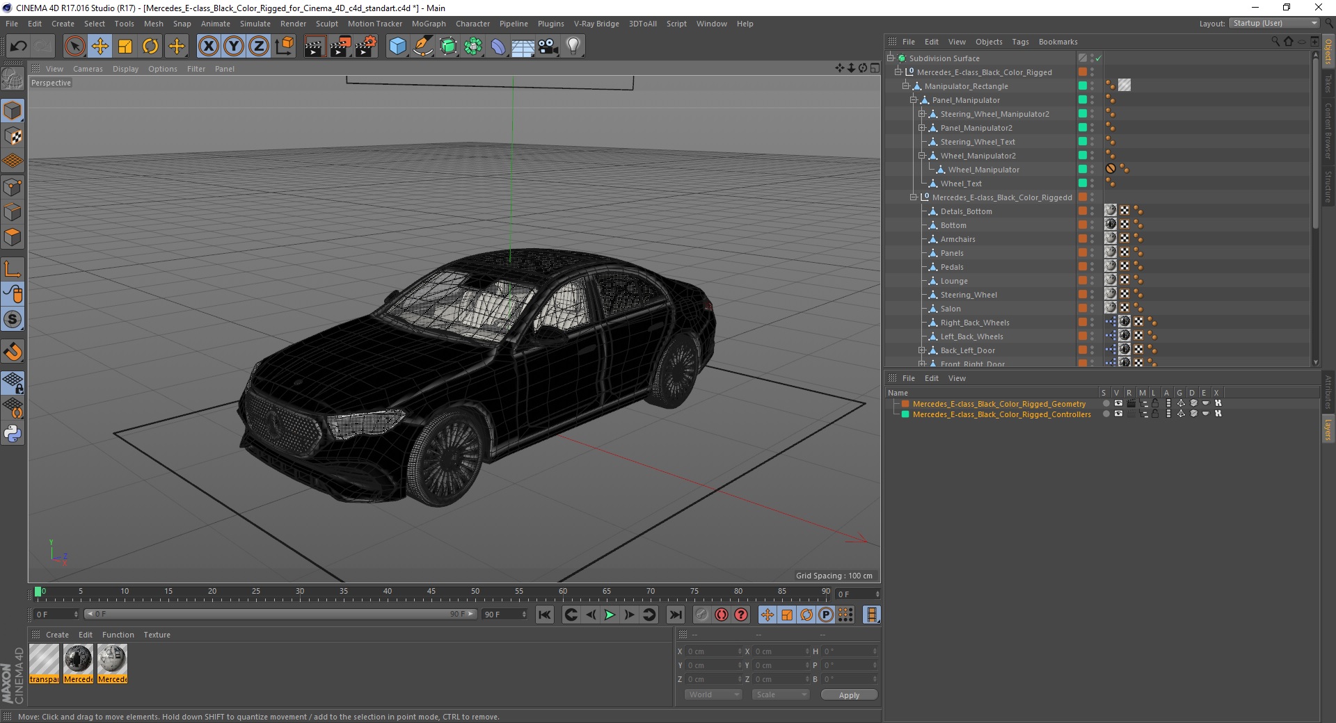 Mercedes E-class Black Color Rigged for Cinema 4D 3D model
