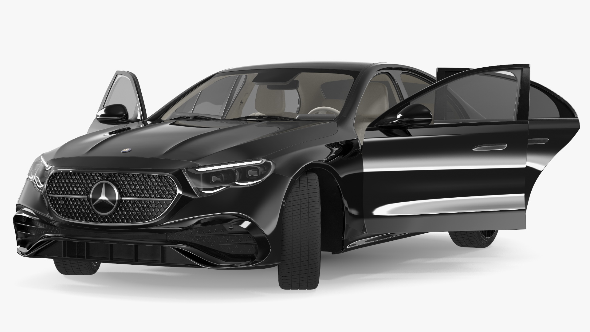 Mercedes E-class Black Color Rigged for Cinema 4D 3D model