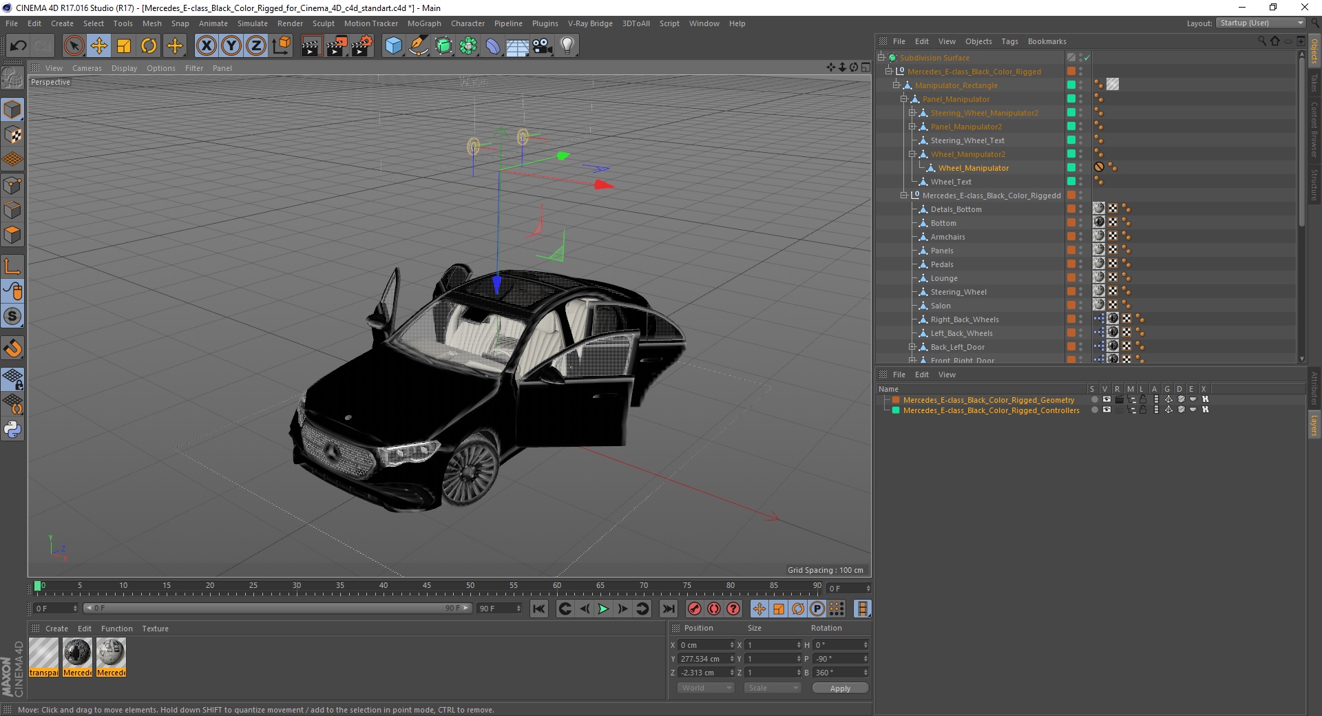 Mercedes E-class Black Color Rigged for Cinema 4D 3D model