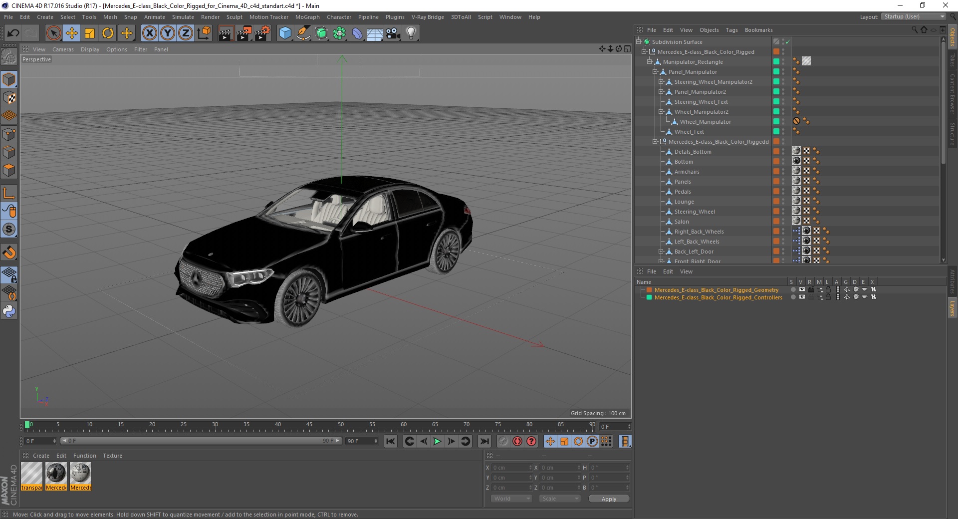Mercedes E-class Black Color Rigged for Cinema 4D 3D model