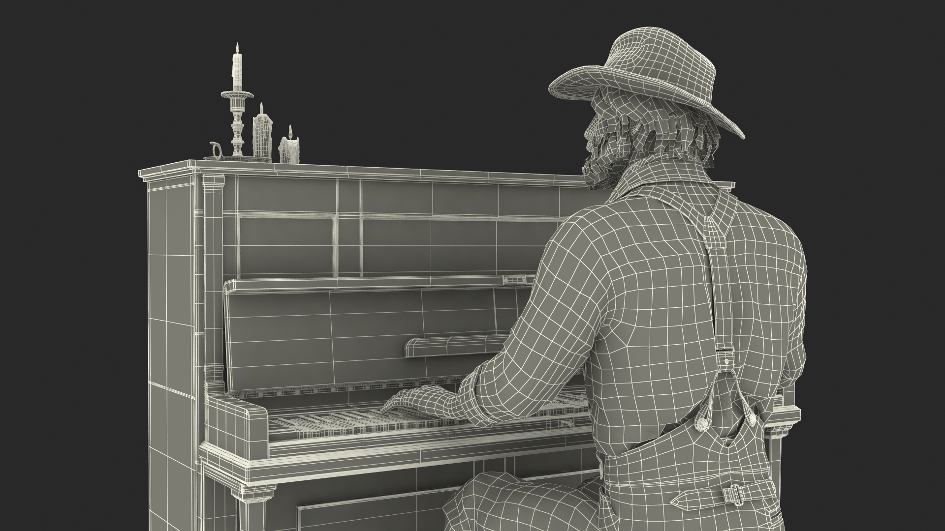 3D Old Western Piano with Musician