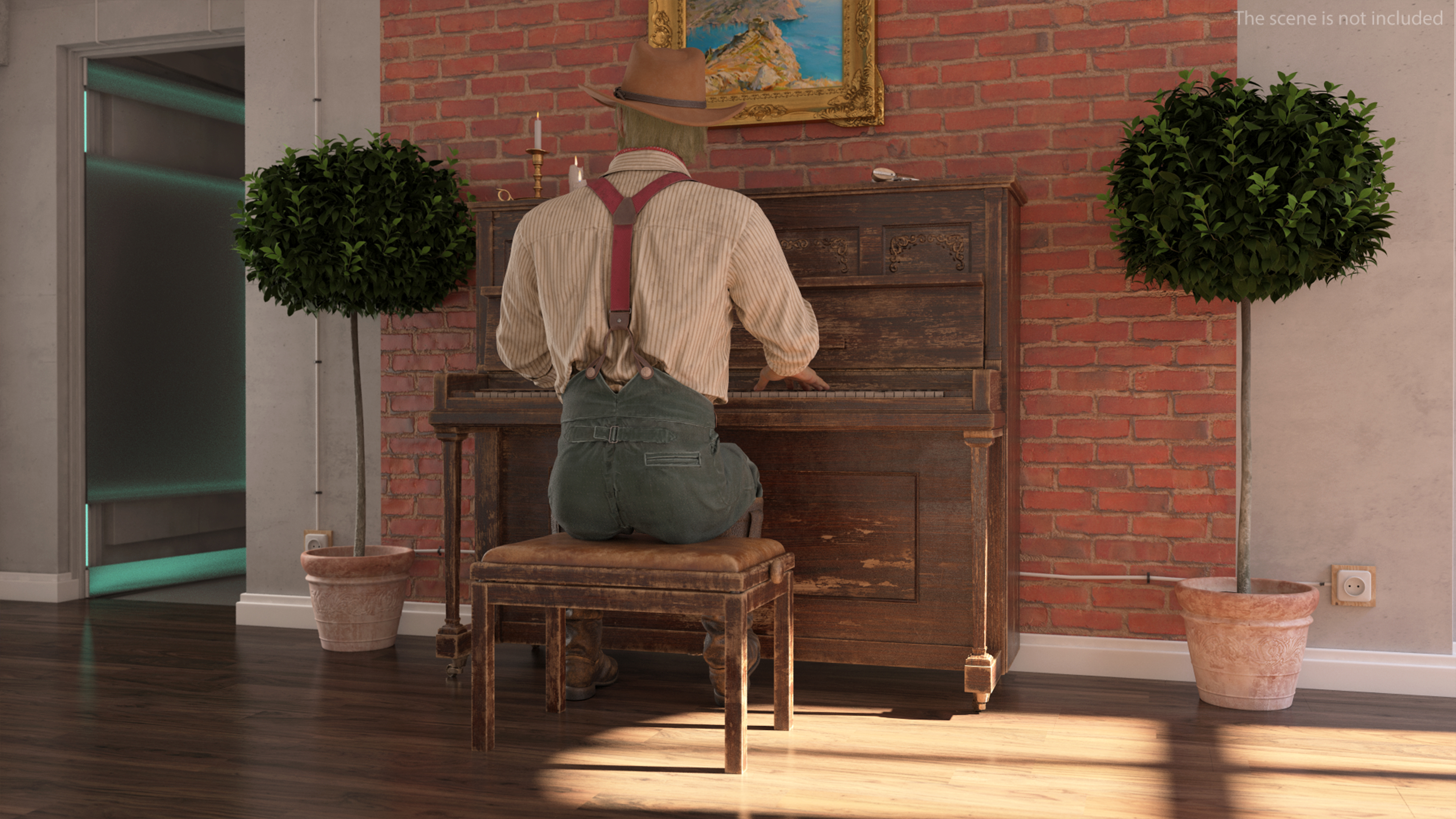 3D Old Western Piano with Musician