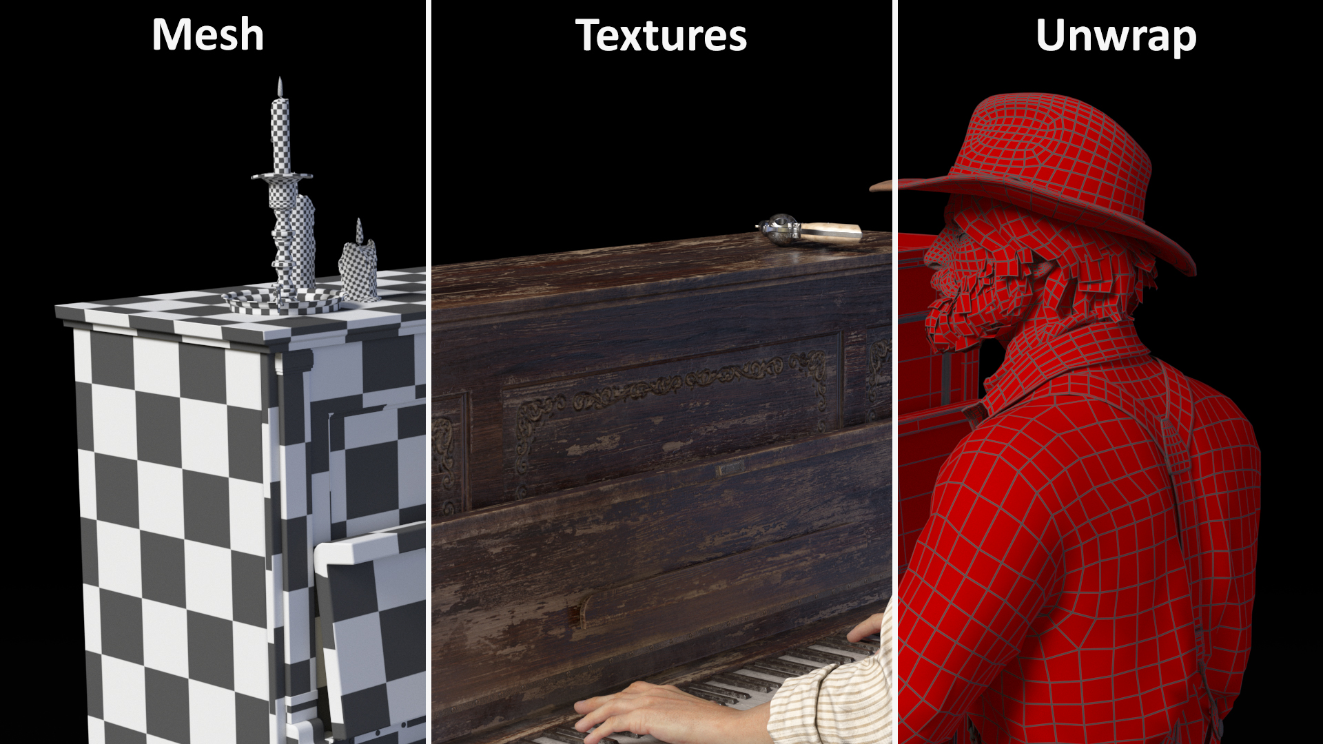 3D Old Western Piano with Musician