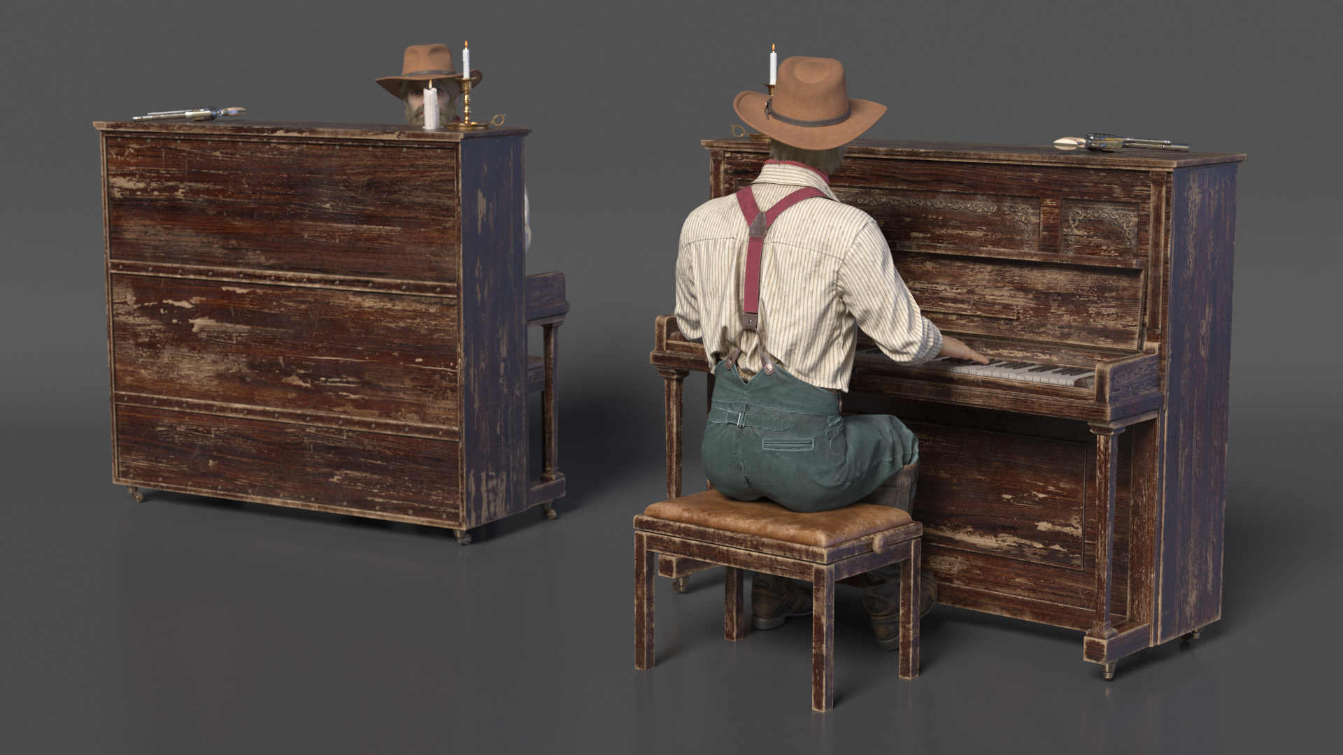 3D Old Western Piano with Musician