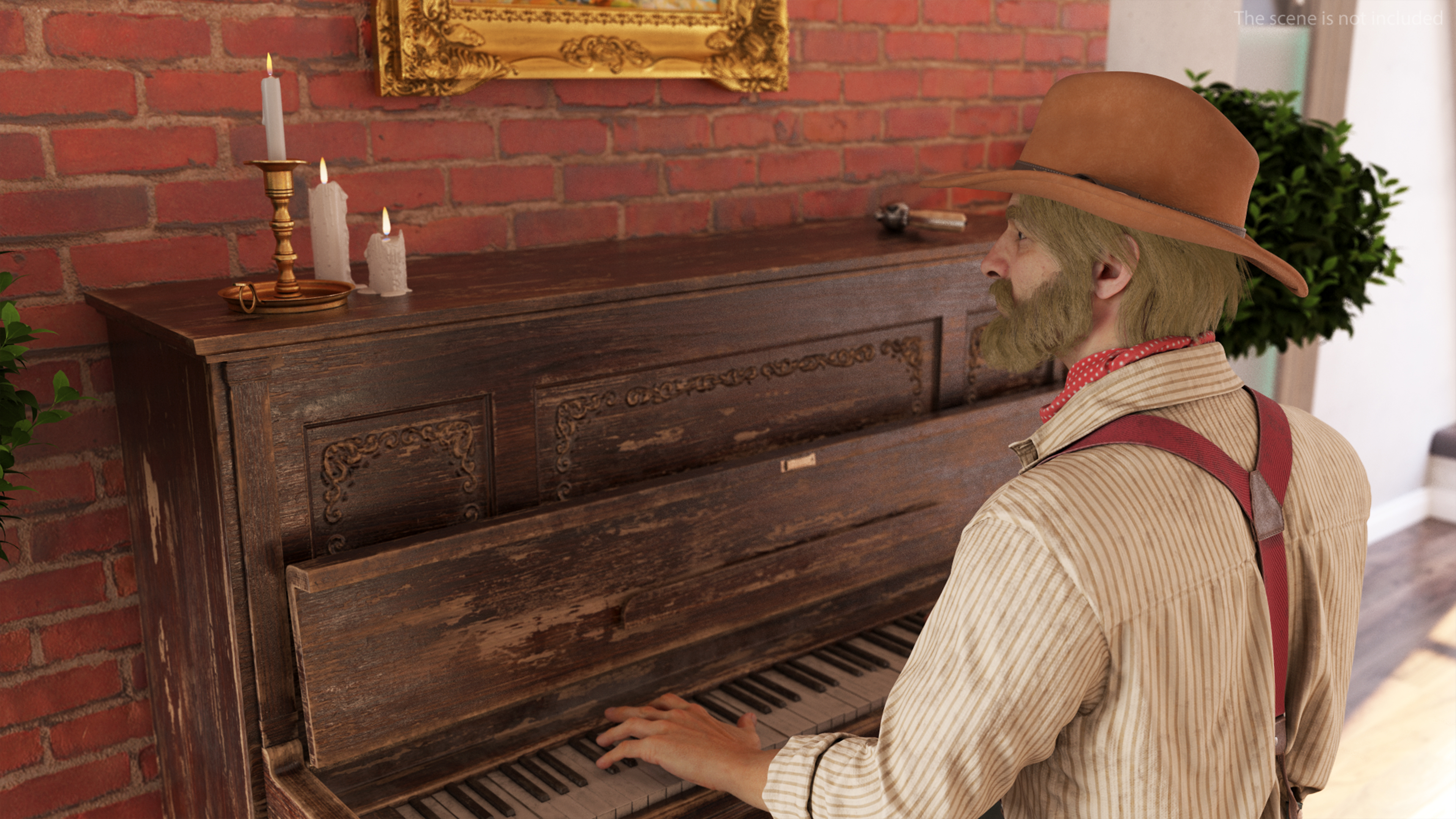 3D Old Western Piano with Musician