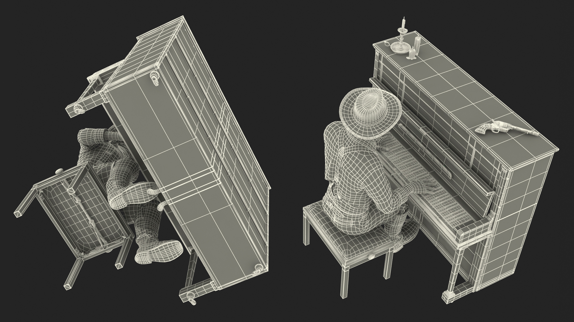 3D Old Western Piano with Musician