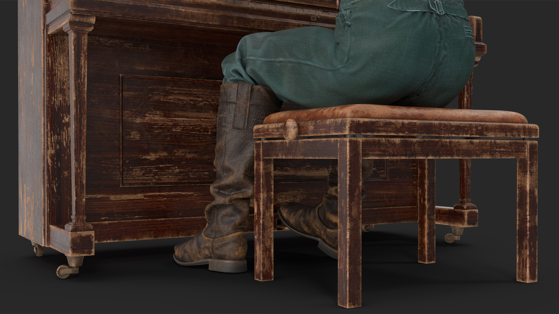 3D Old Western Piano with Musician
