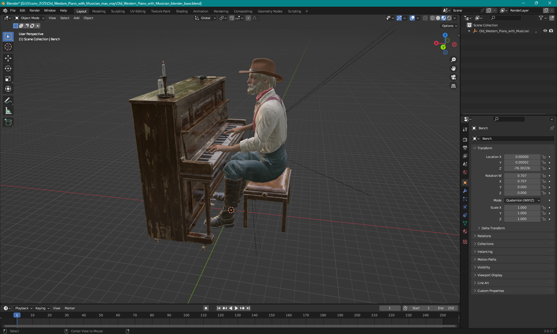 3D Old Western Piano with Musician