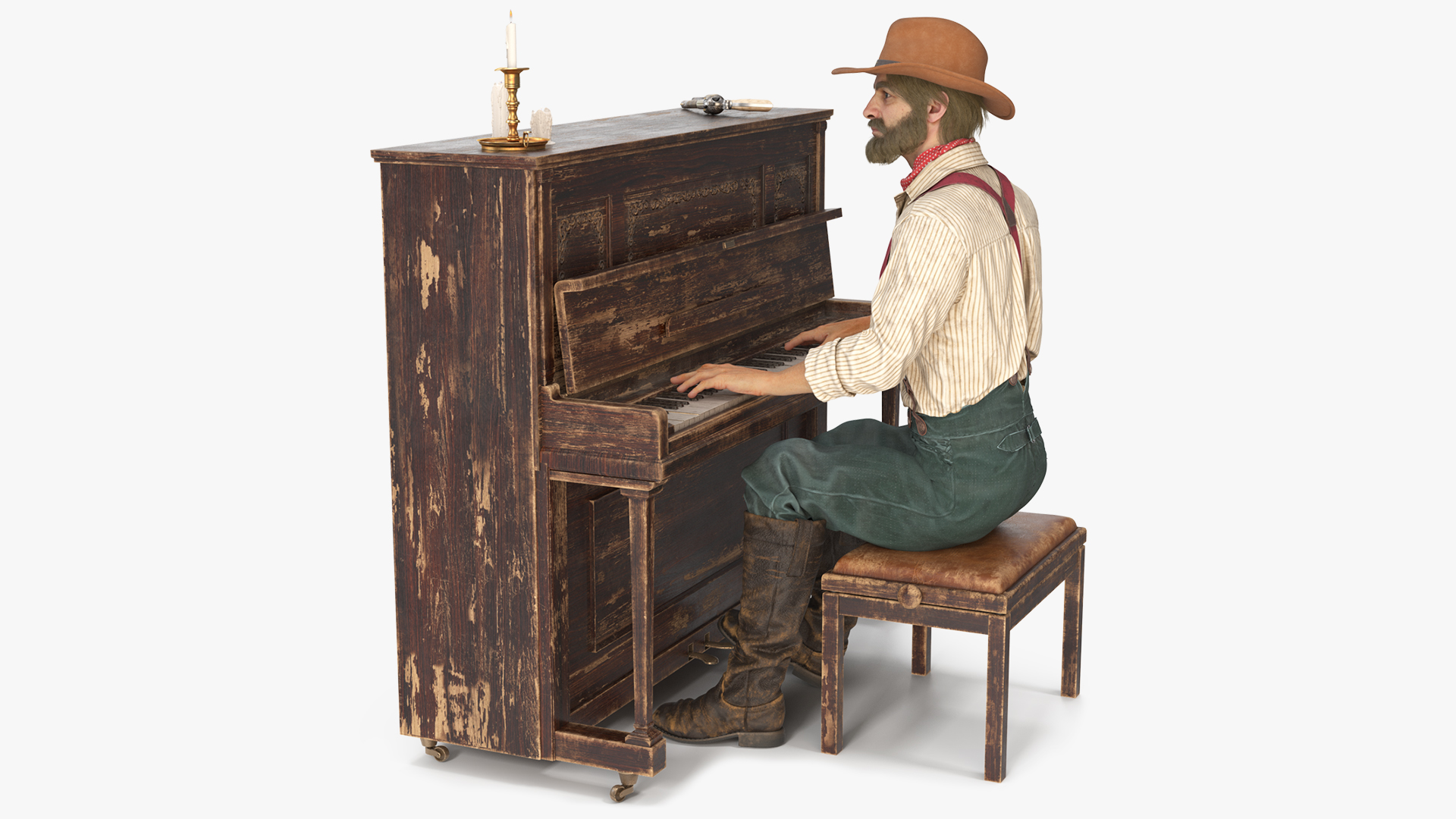3D Old Western Piano with Musician