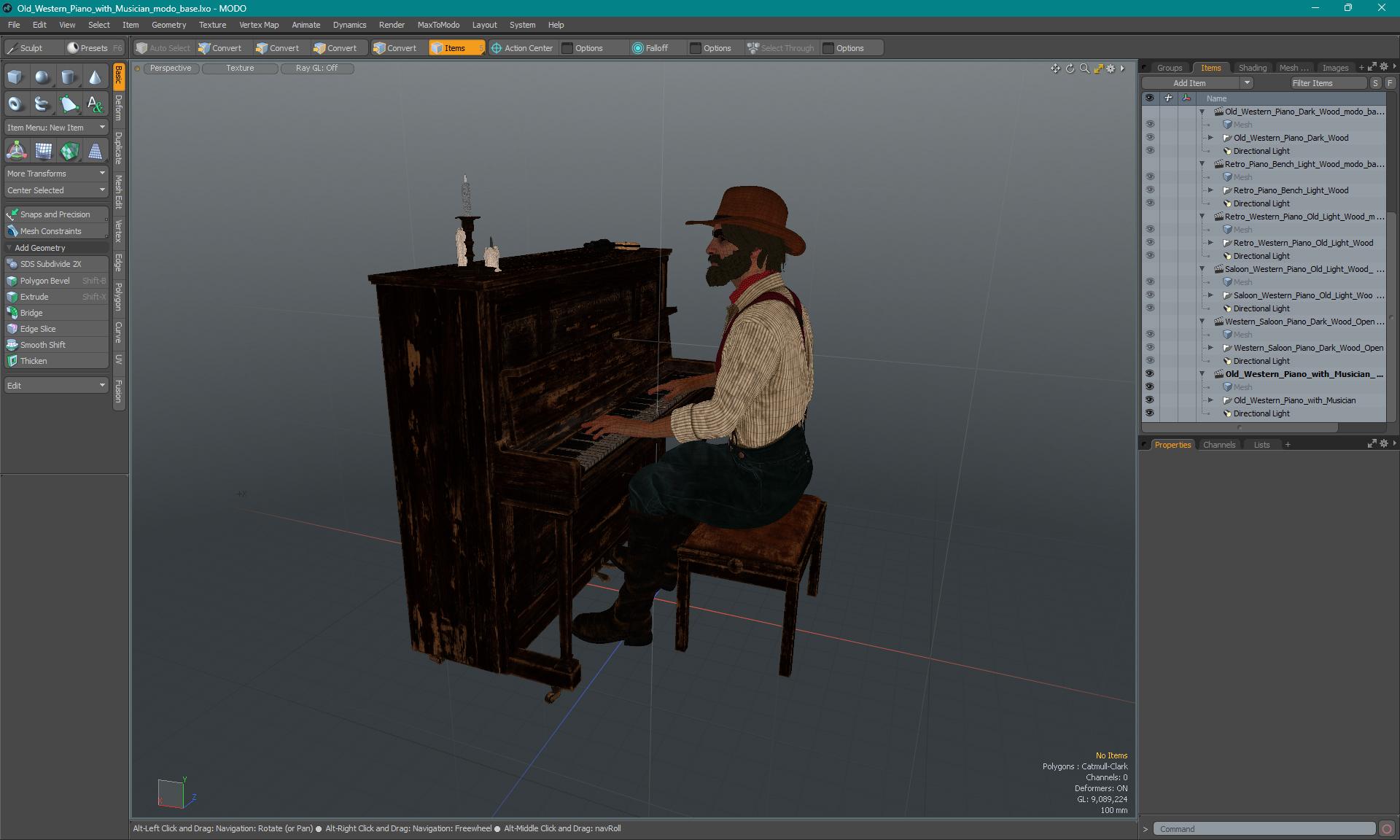 3D Old Western Piano with Musician