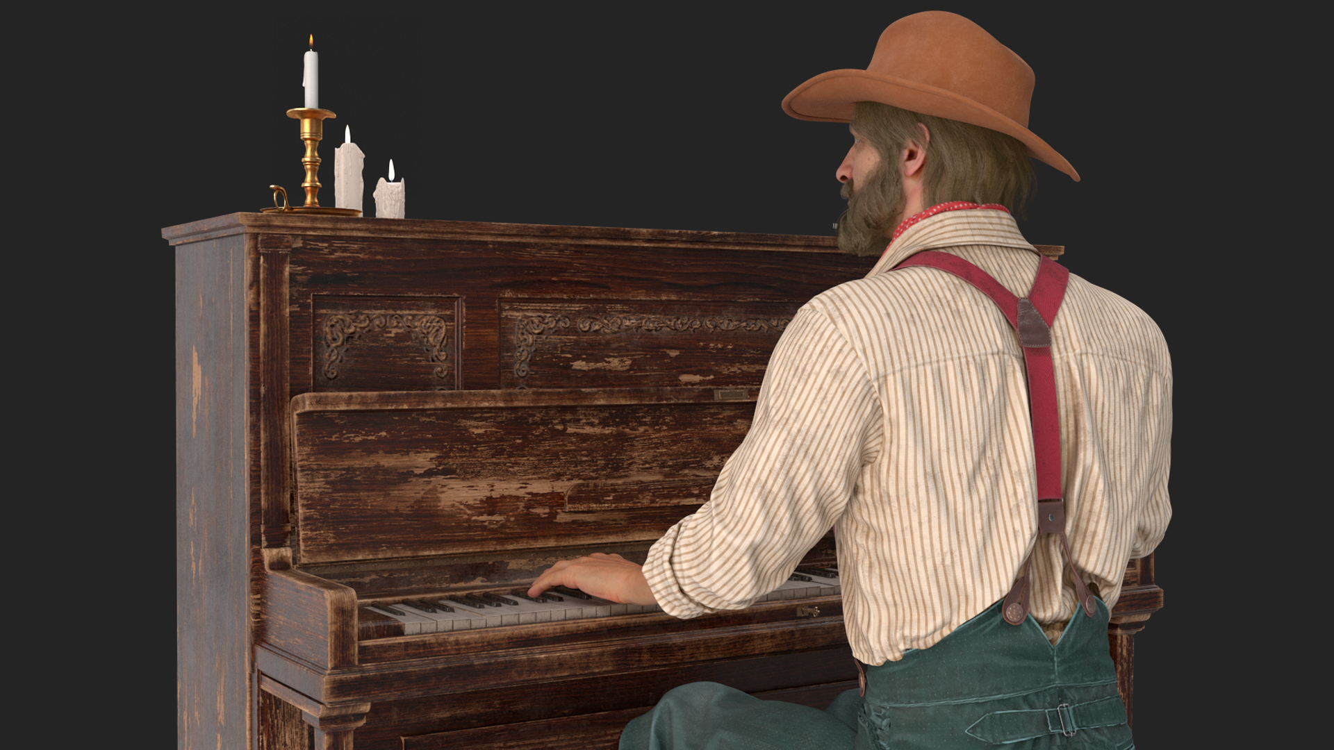 3D Old Western Piano with Musician