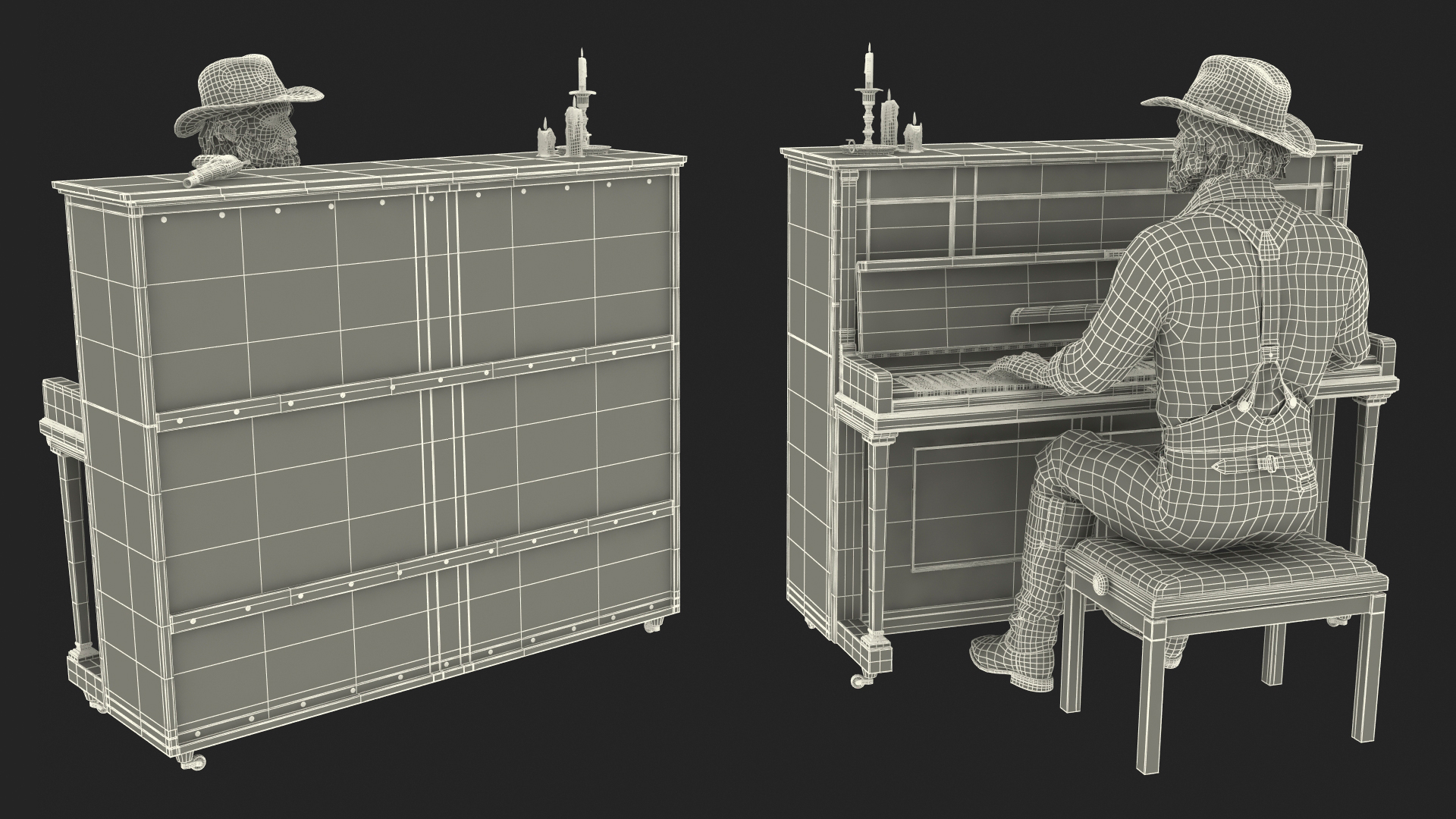 3D Old Western Piano with Musician