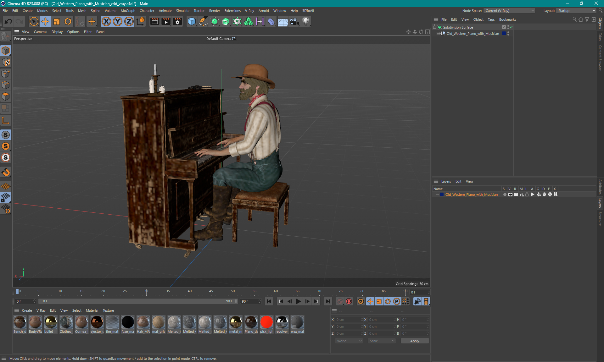 3D Old Western Piano with Musician