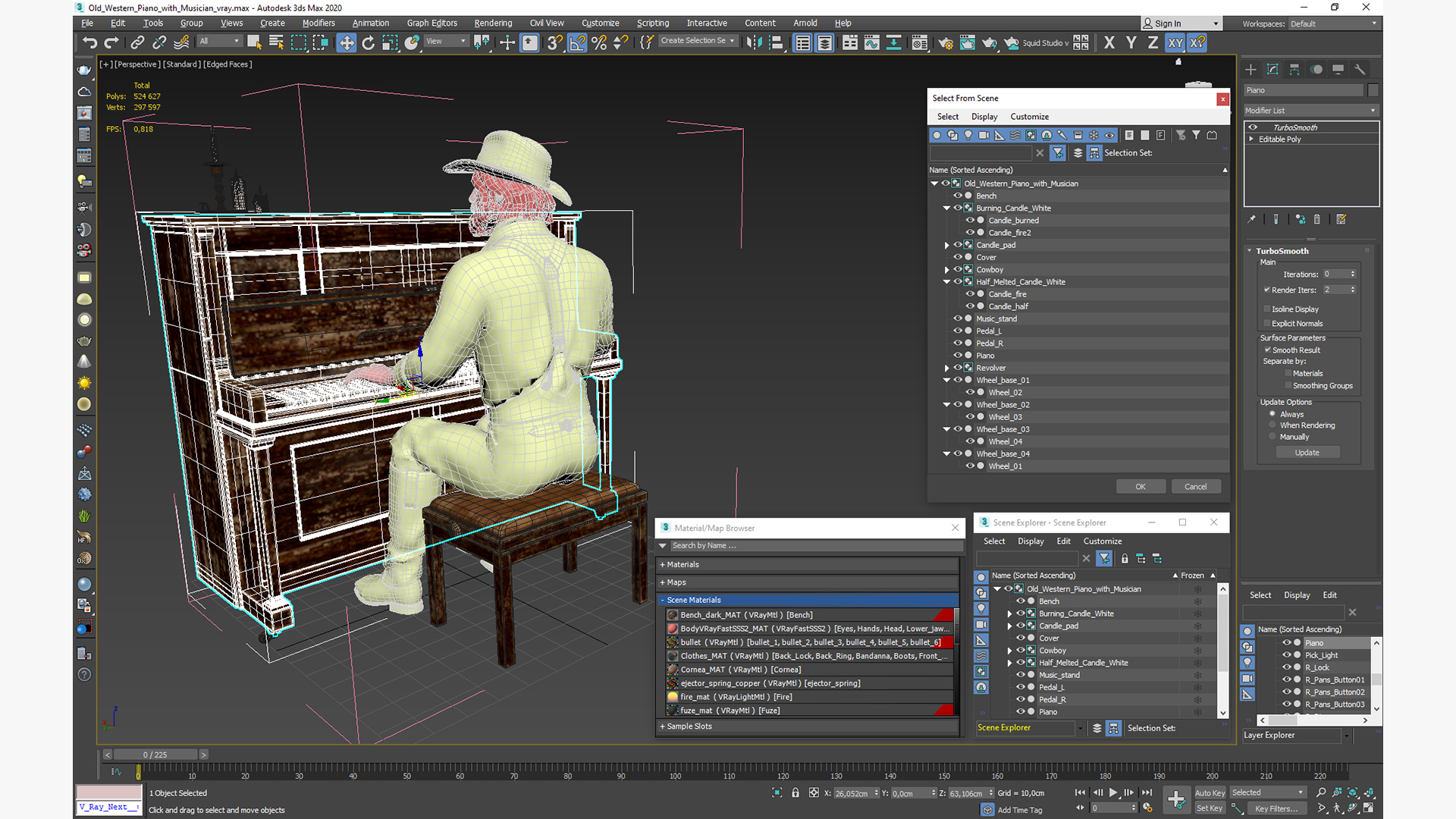3D Old Western Piano with Musician