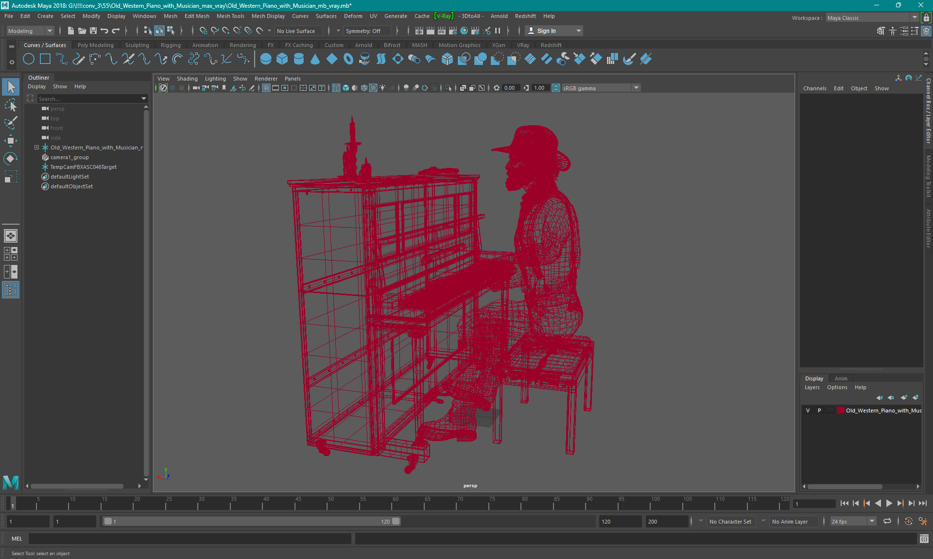 3D Old Western Piano with Musician