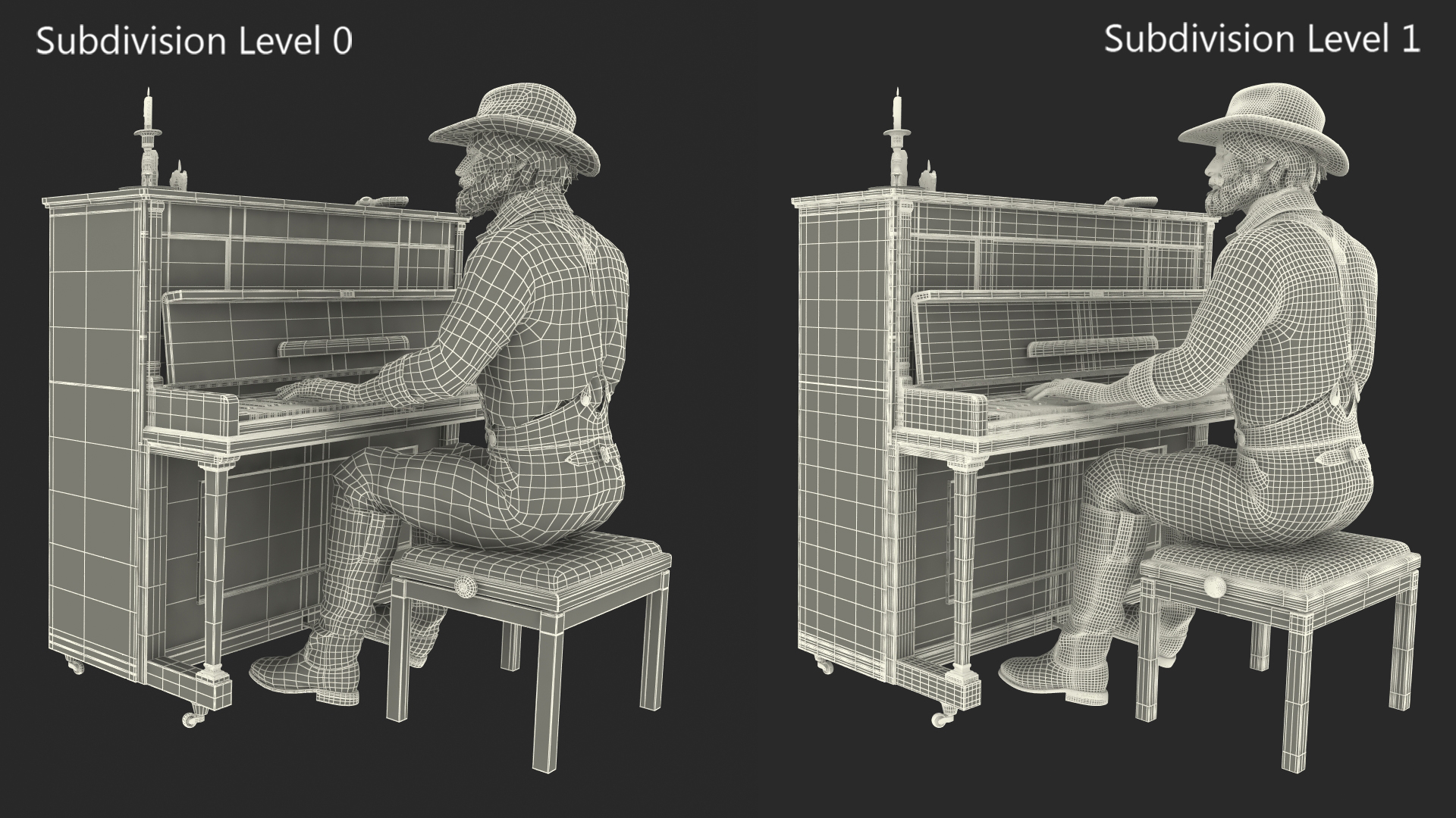 3D Old Western Piano with Musician