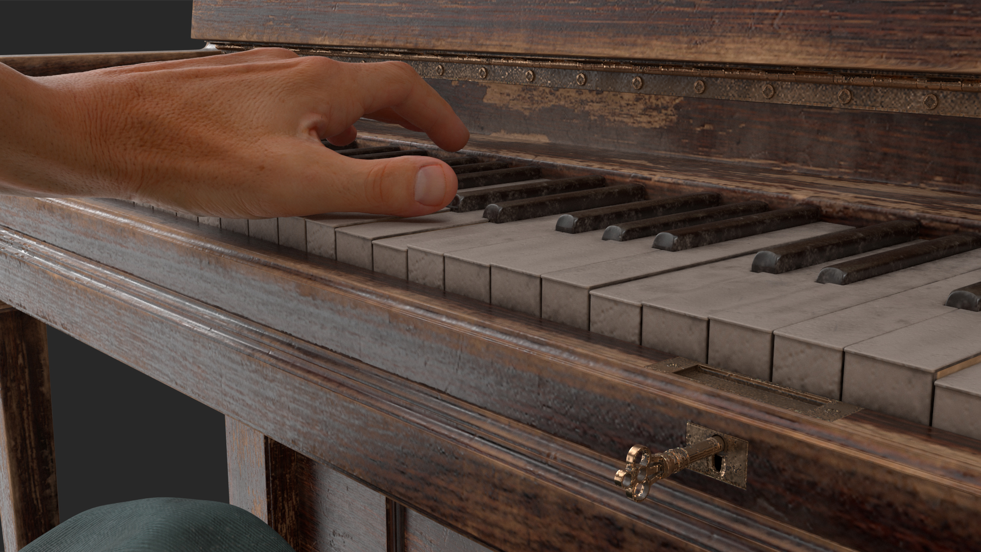 3D Old Western Piano with Musician