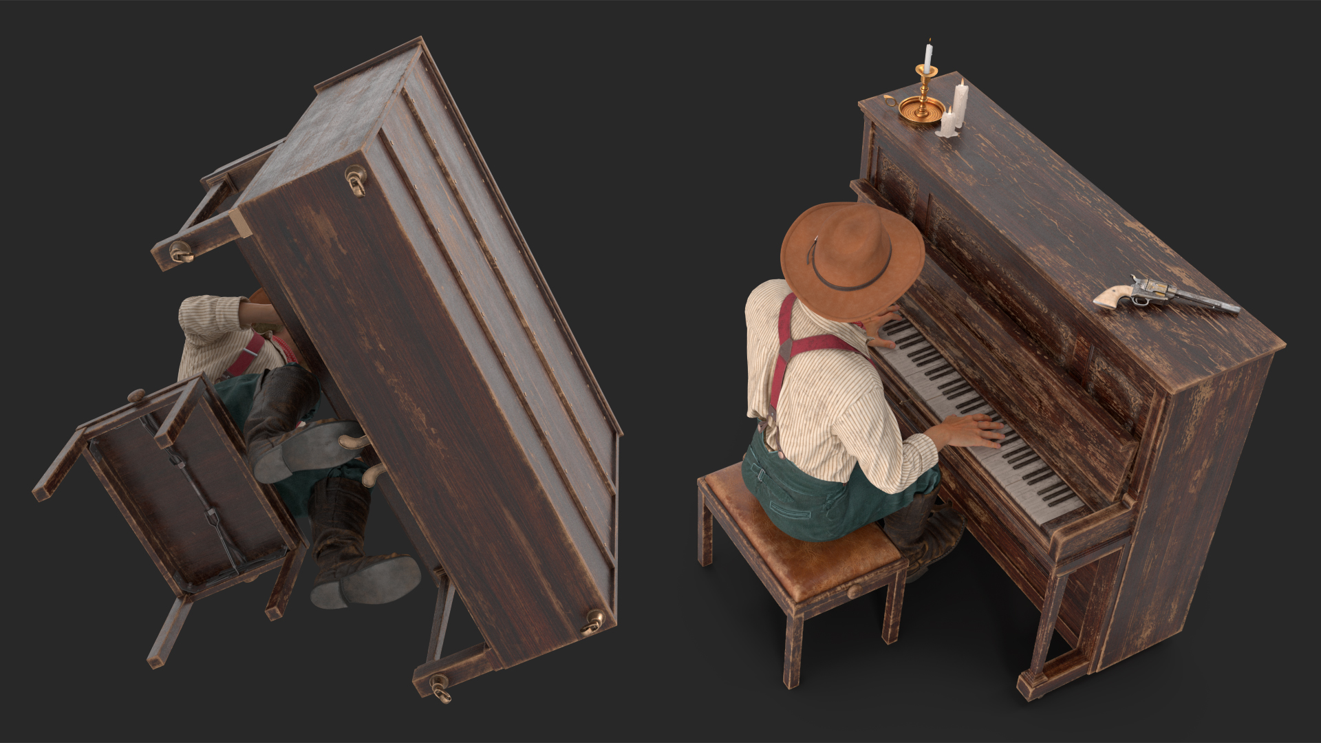 3D Old Western Piano with Musician