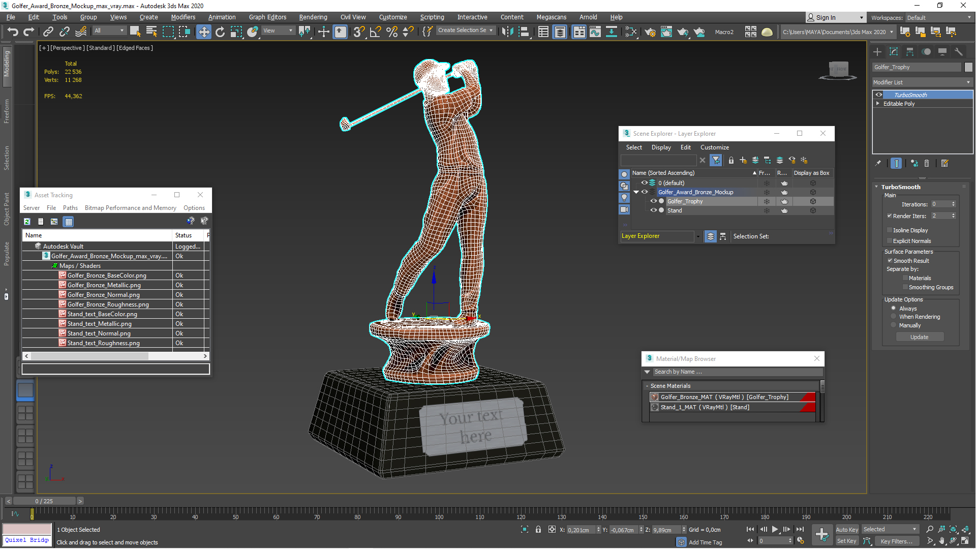 3D Golfer Award Bronze Mockup