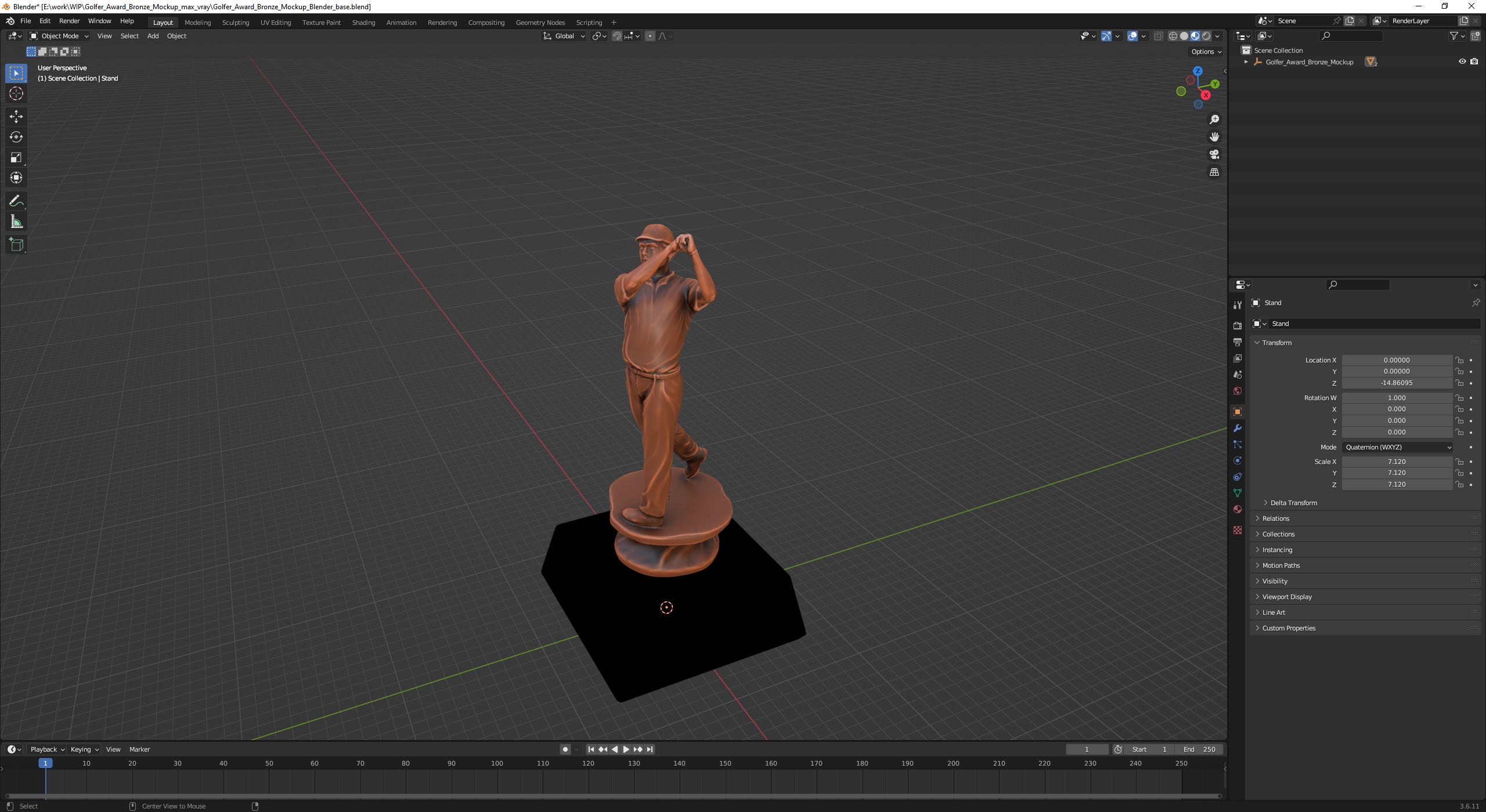 3D Golfer Award Bronze Mockup